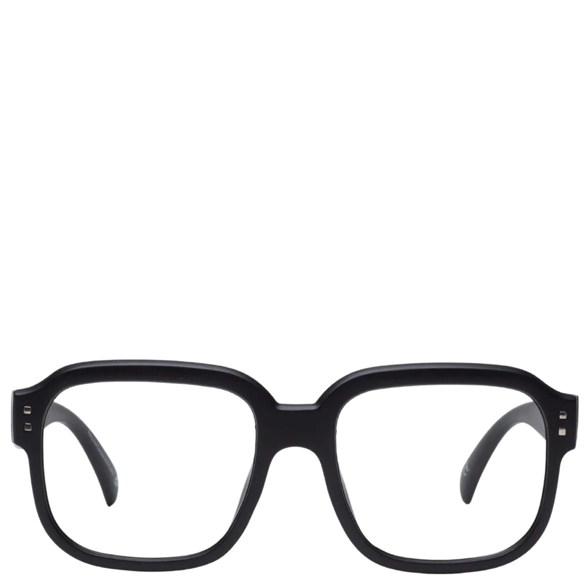 Alt Tag: Daily Eyewear 3pm Reading Glasses - Black oversized unisex black frame with bold round edges, front view