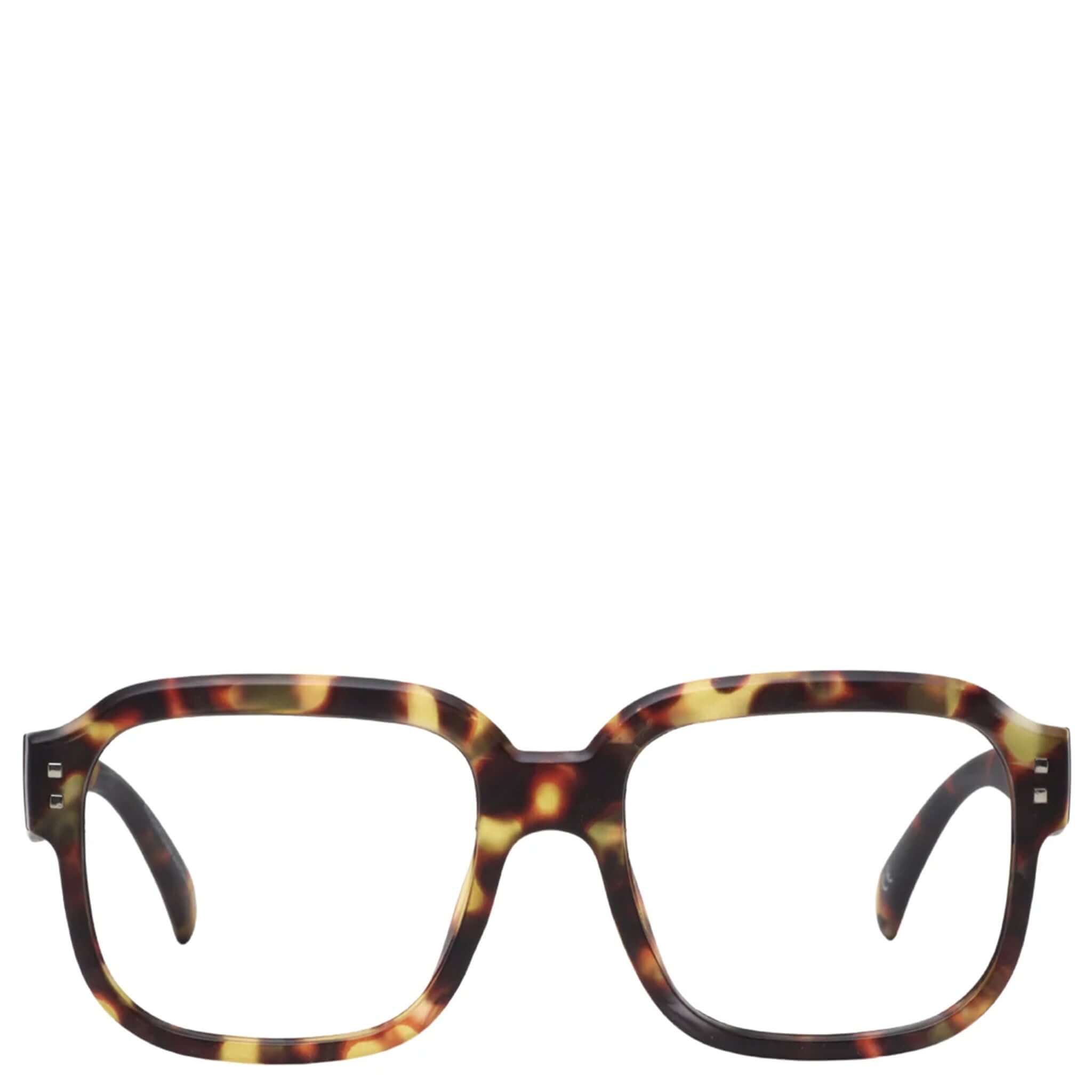 Alt Tag: Daily Eyewear 3pm Reading Glasses - Brown Tort oversized round-edge tortoiseshell unisex reading glasses front view