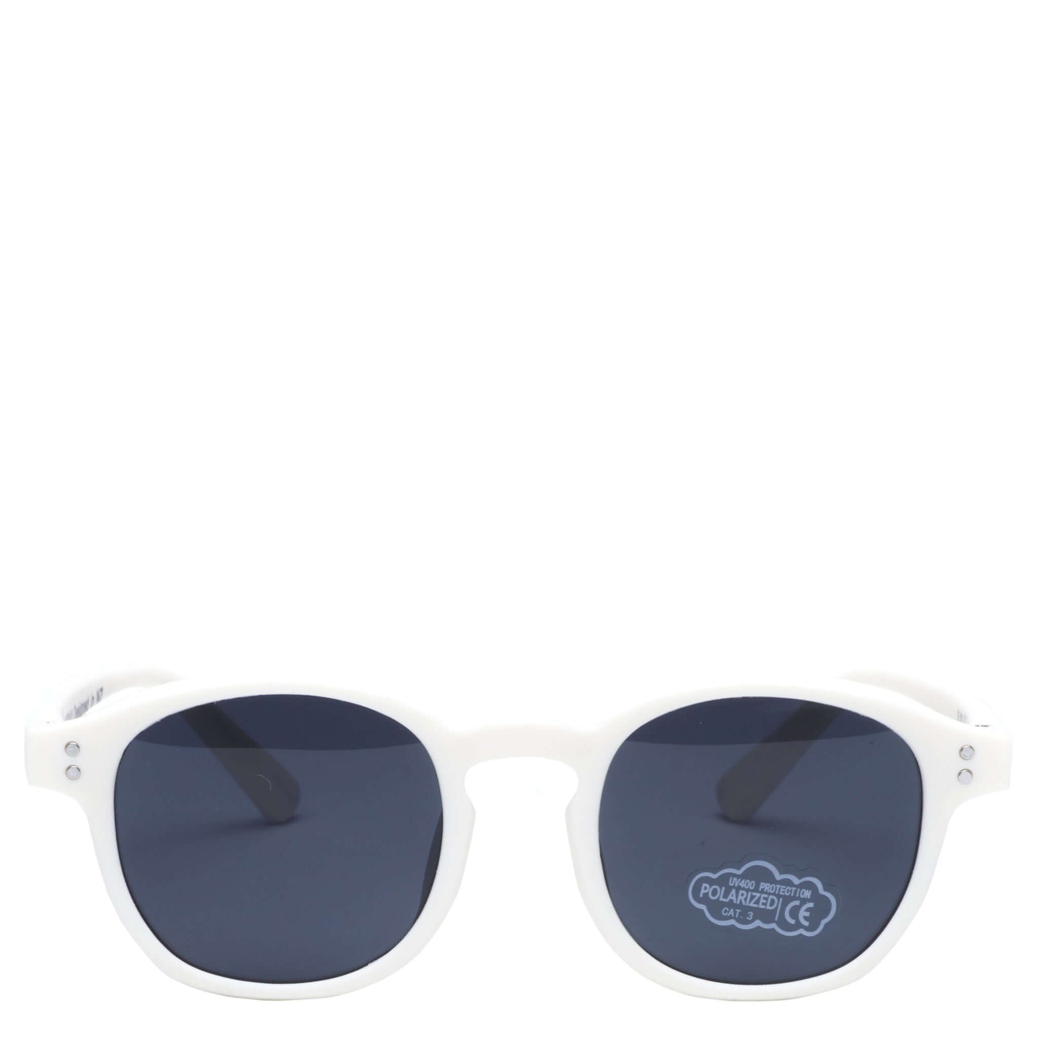 Alt Tag: Daily Eyewear Kid's Wednesday Sunglasses - Cream white frame kids sunglasses with dark polarized lenses, front view