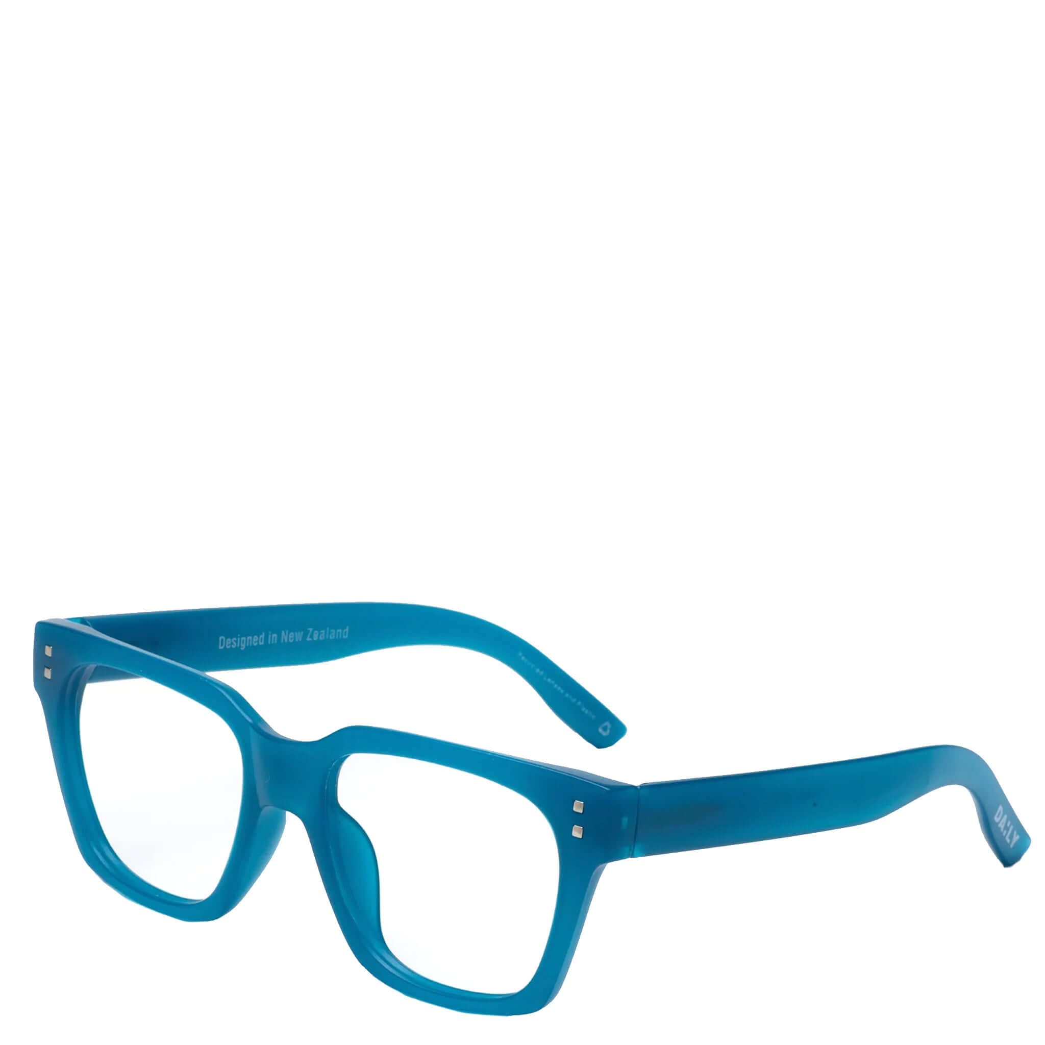 Blue eyeglasses on a white background