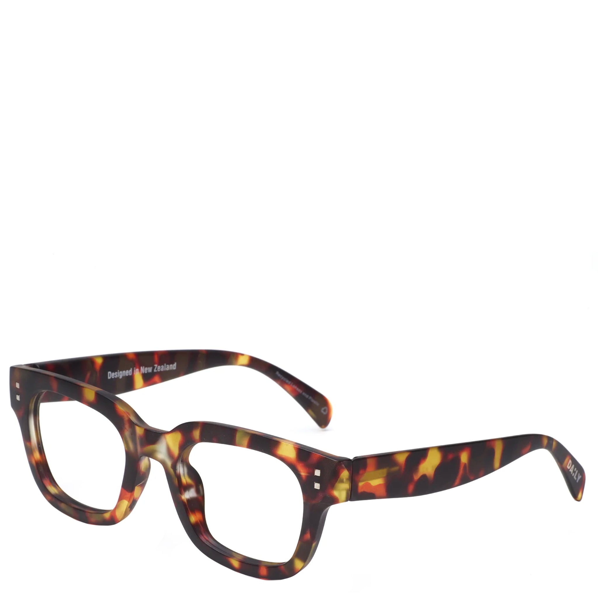 Tortoiseshell cat-eye glasses on a white background