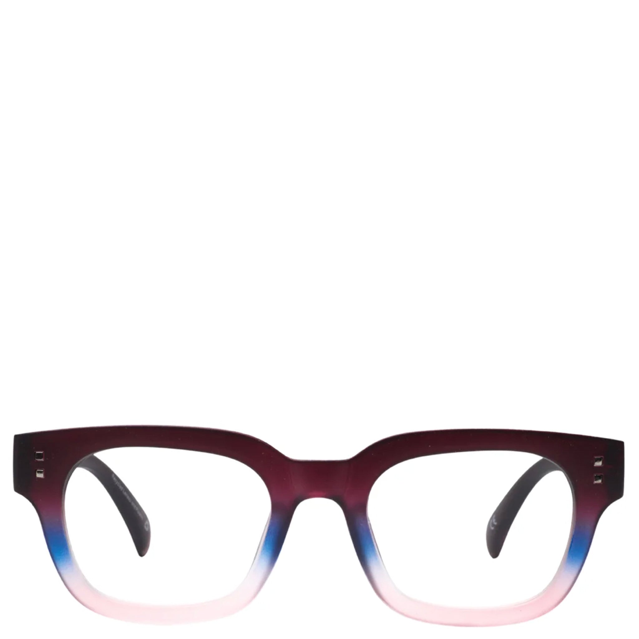 Glasses with a gradient purple and blue frame on a white background