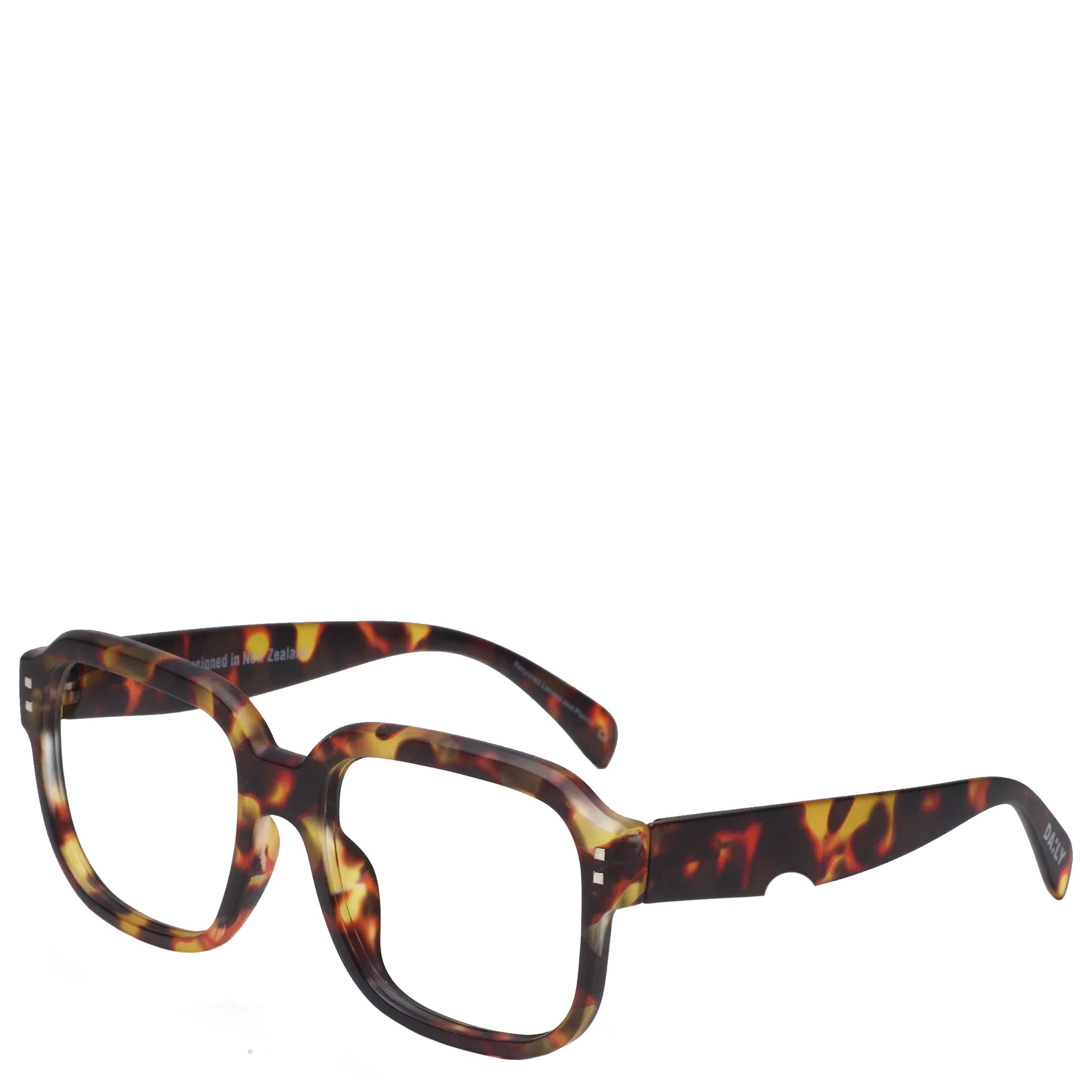 Tortoiseshell eyeglasses on a white background