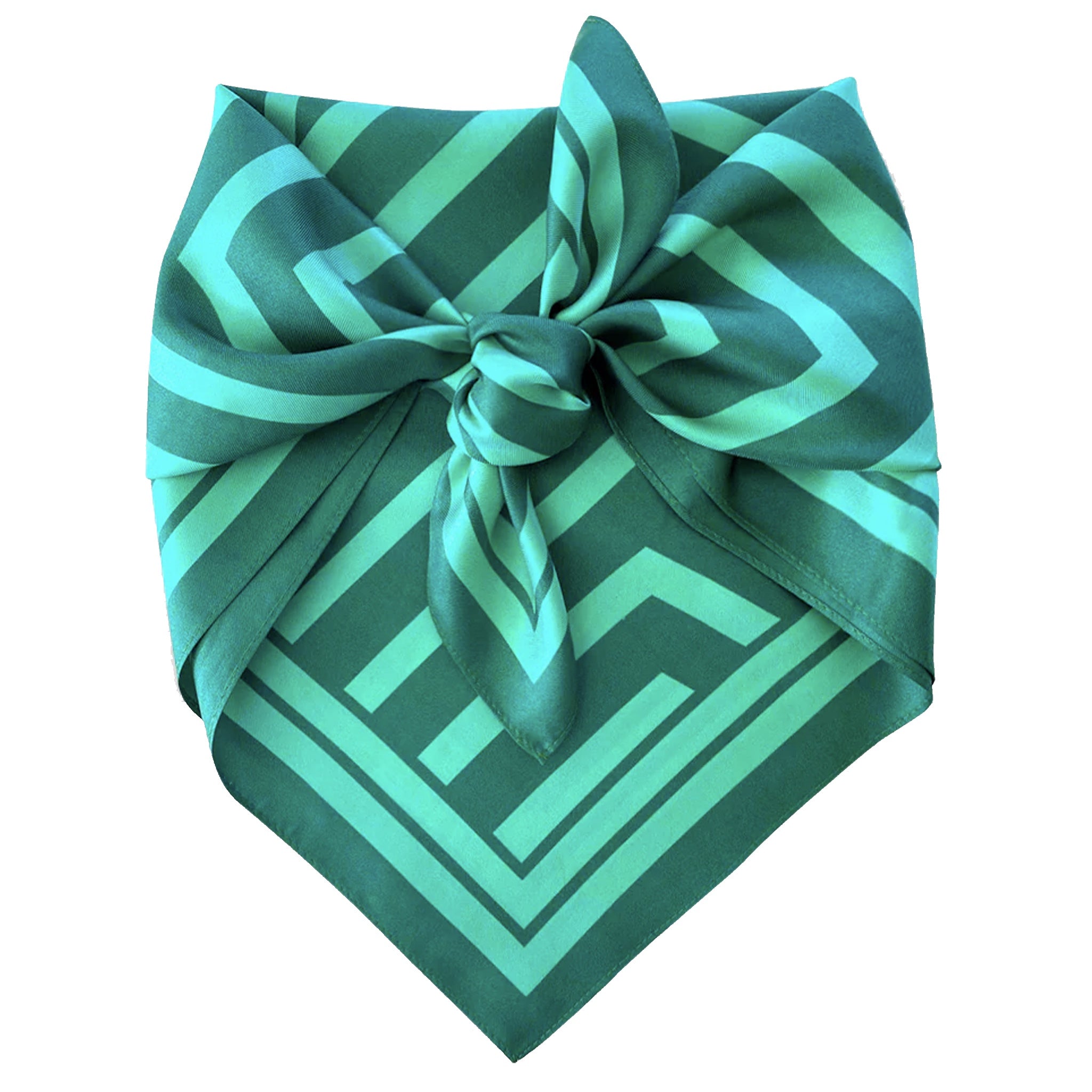 Green patterned scarf with a bow on a white background