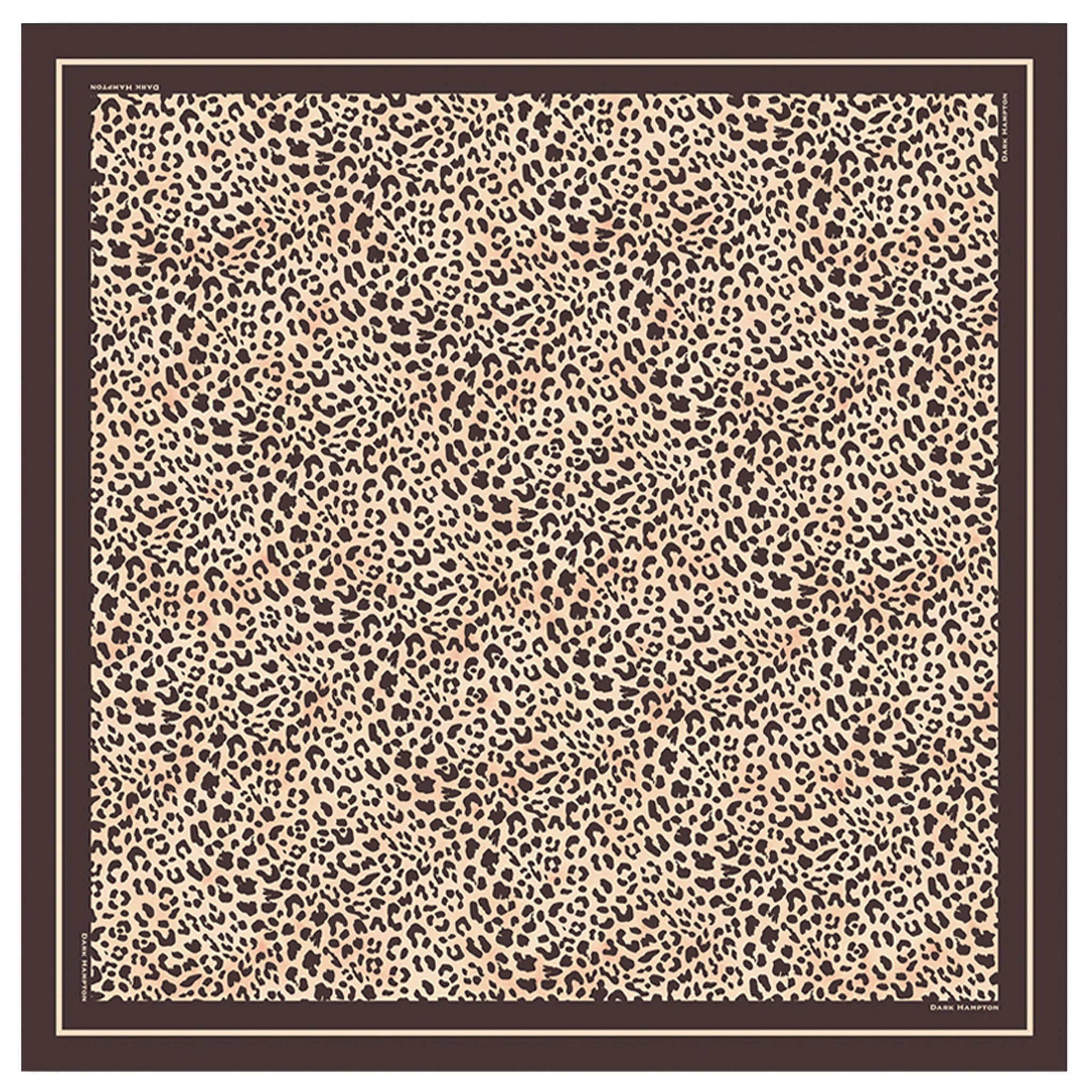 Leopard print pattern on a beige scarf with a brown border