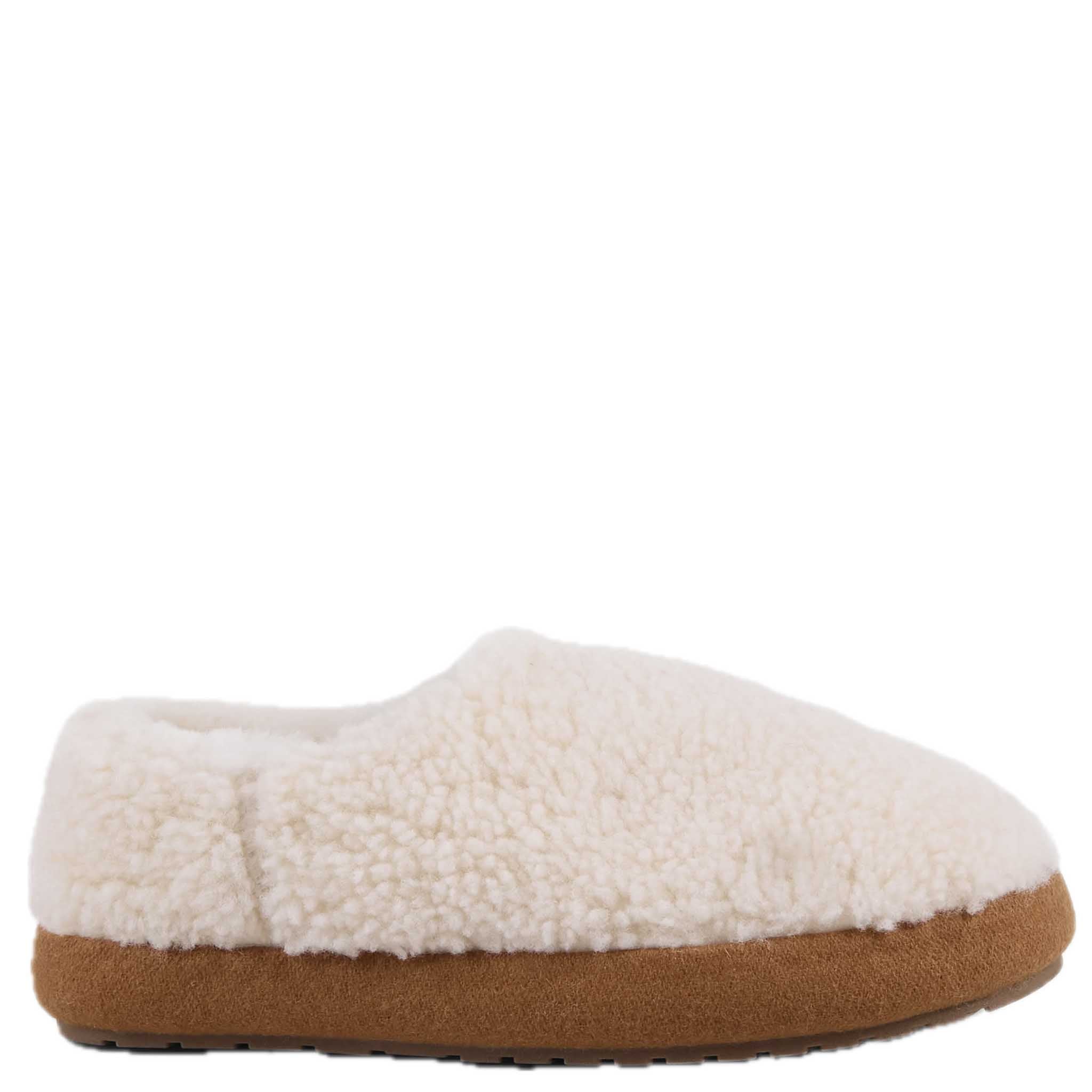 Alt Tag: EMU Ashton Slippers - Natural sheepskin slipper with teddy-textured upper, cosy enclosed design and cushioned sole, side view