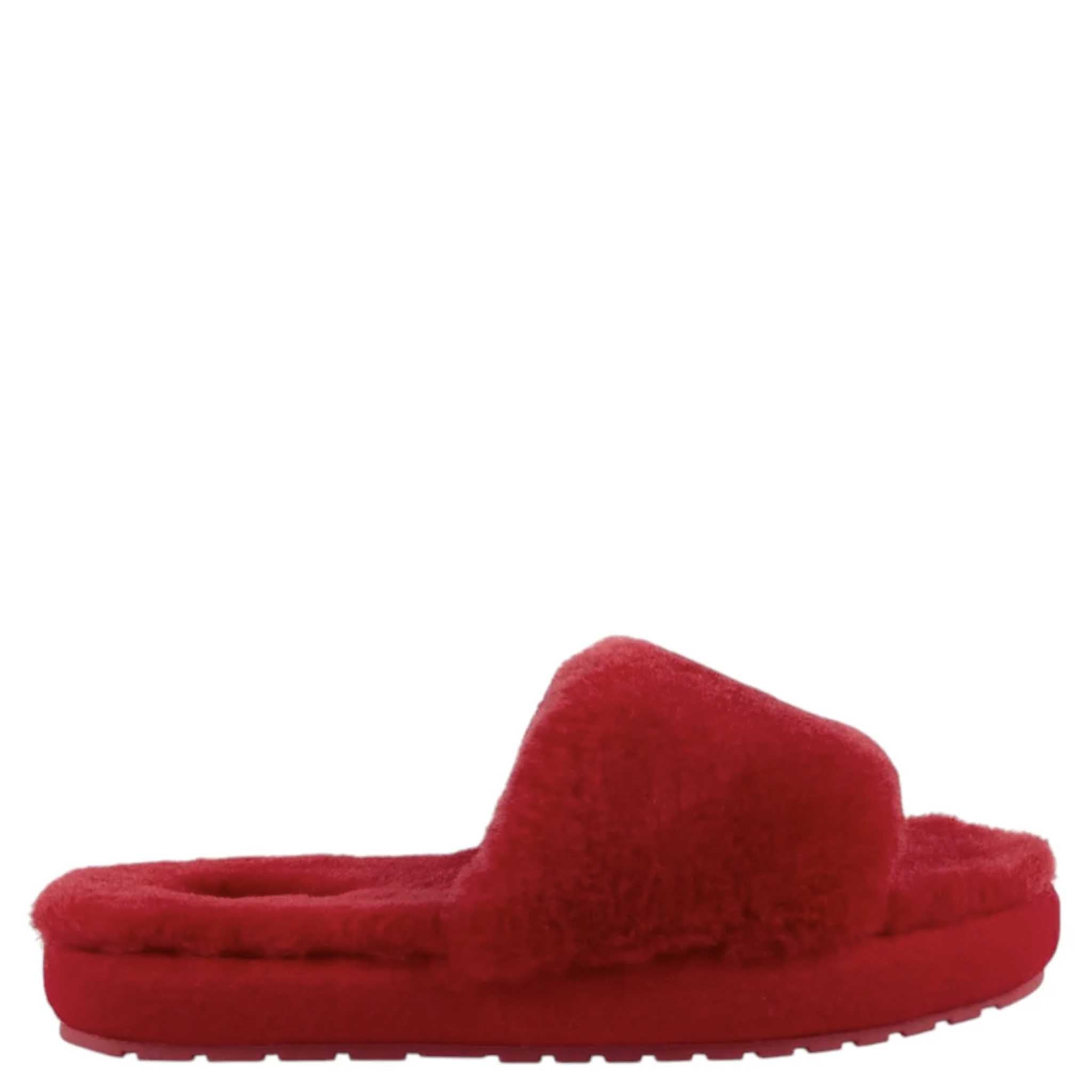 Alt Tag: EMU McKay Slippers - Cherry women's sheepskin slide slippers, extra soft plush warm cosy red slip-on footwear