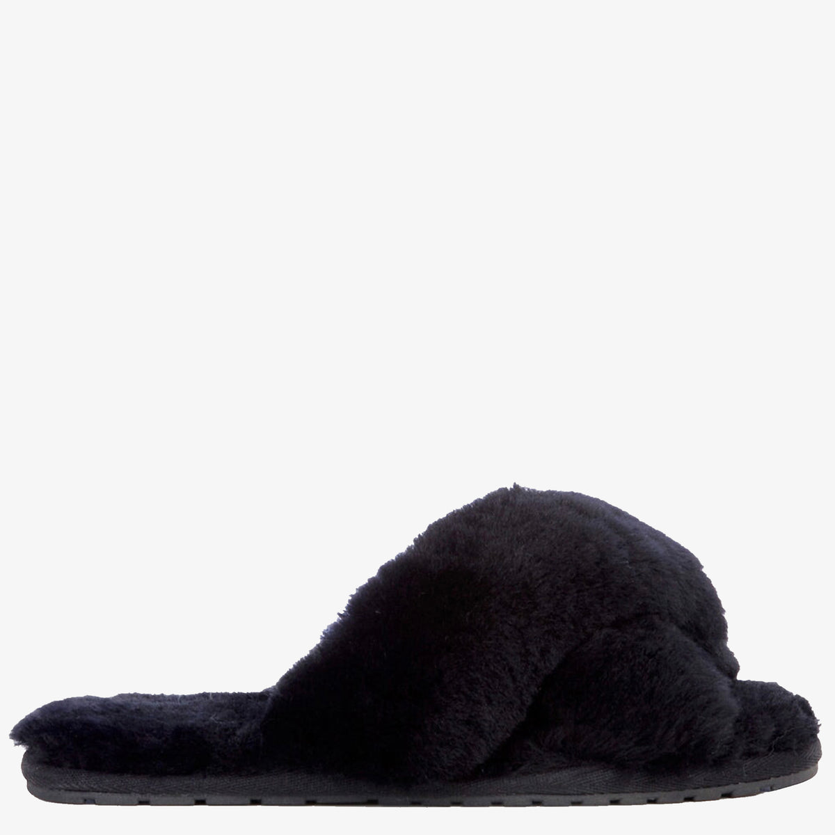 EMU Mayberry Slippers - Black fluffy sheepskin crossover open-toe slippers, additional product view