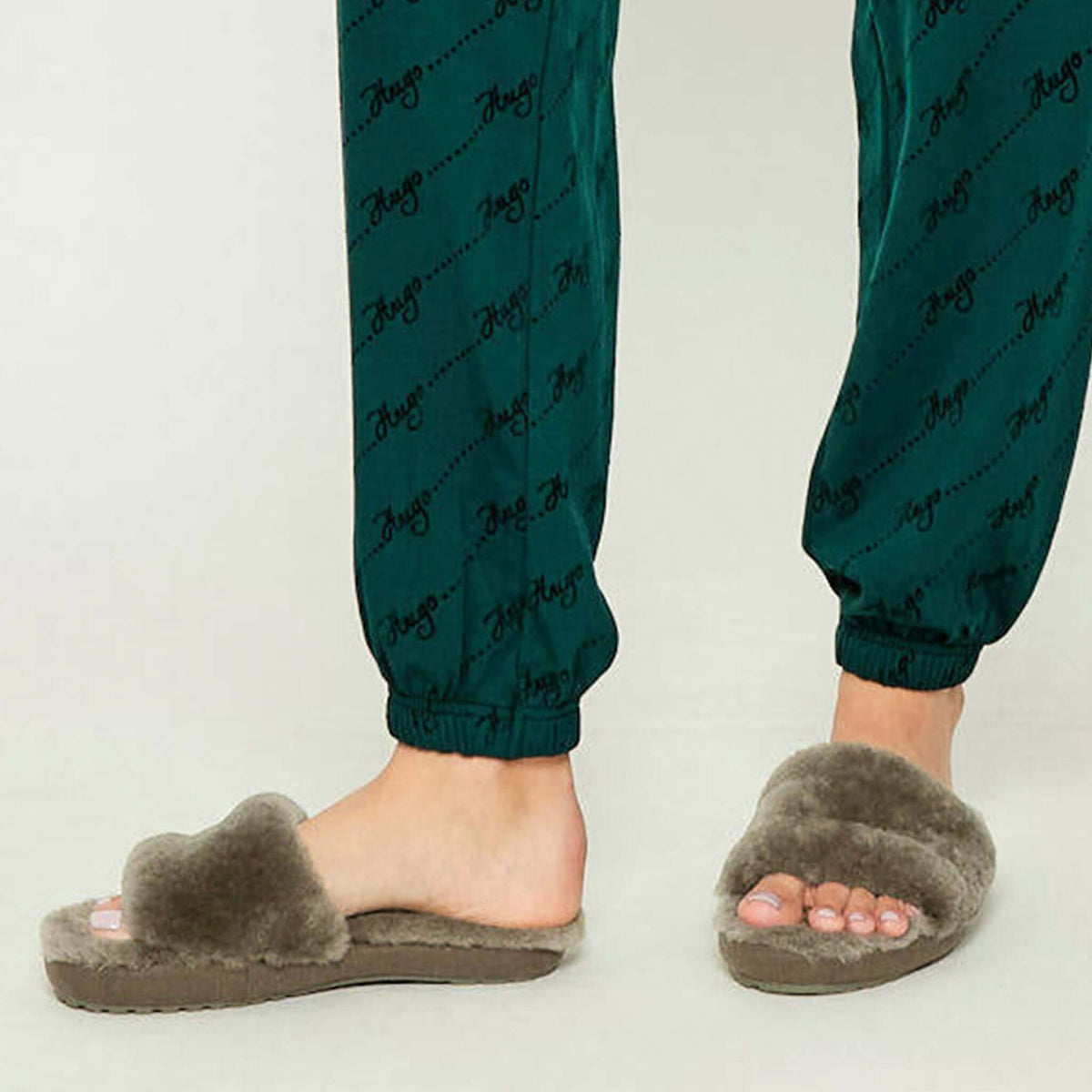 EMU McKay Slippers - Dark Olive women’s sheepskin slide slippers, plush cosy open-toe indoor comfort