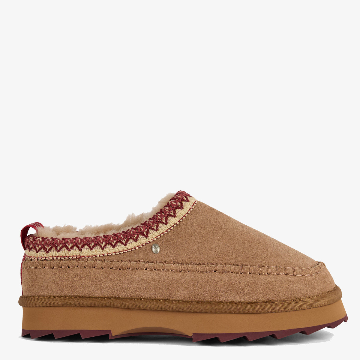 EMU Sharky Adventure Scuff Slippers - Camel worn with a relaxed outfit