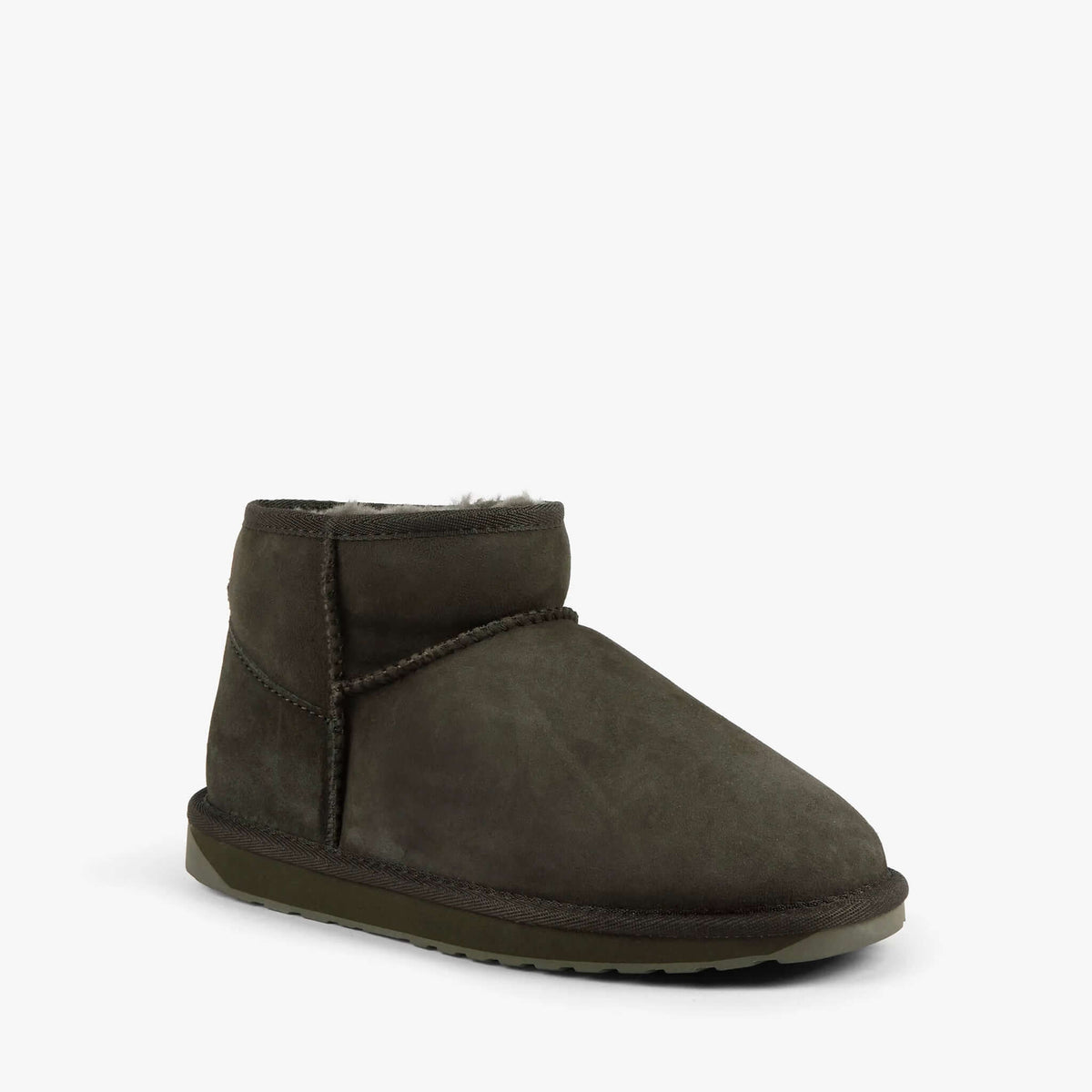 EMU Stinger Micro Slippers - Dark Olive women's ankle-height sheepskin slippers, water-resistant minimalist comfort footwear