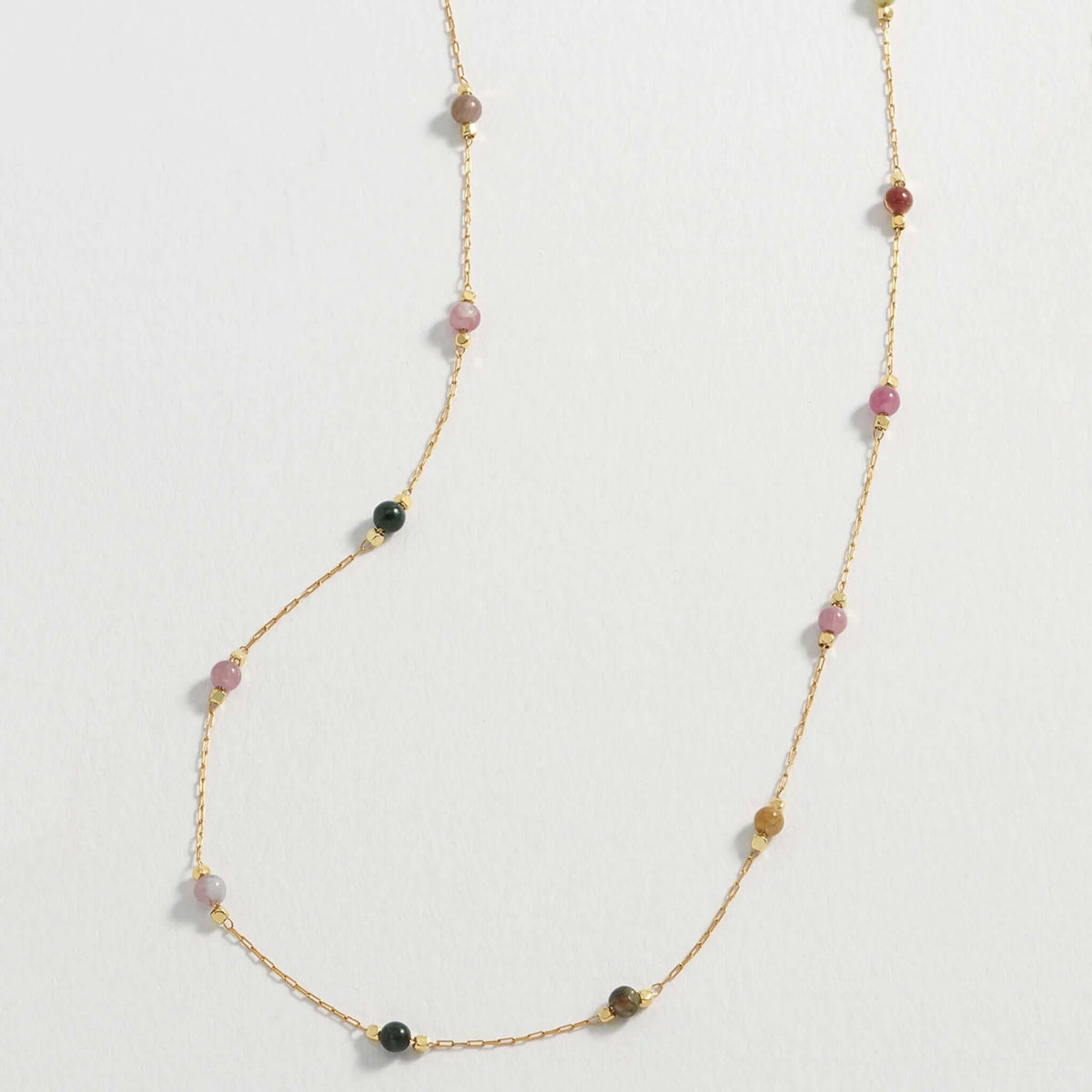 Estella Bartlett Wellness Beaded Chain Necklace - Tourmaline, colourful tourmaline beads on a gold-plated chain