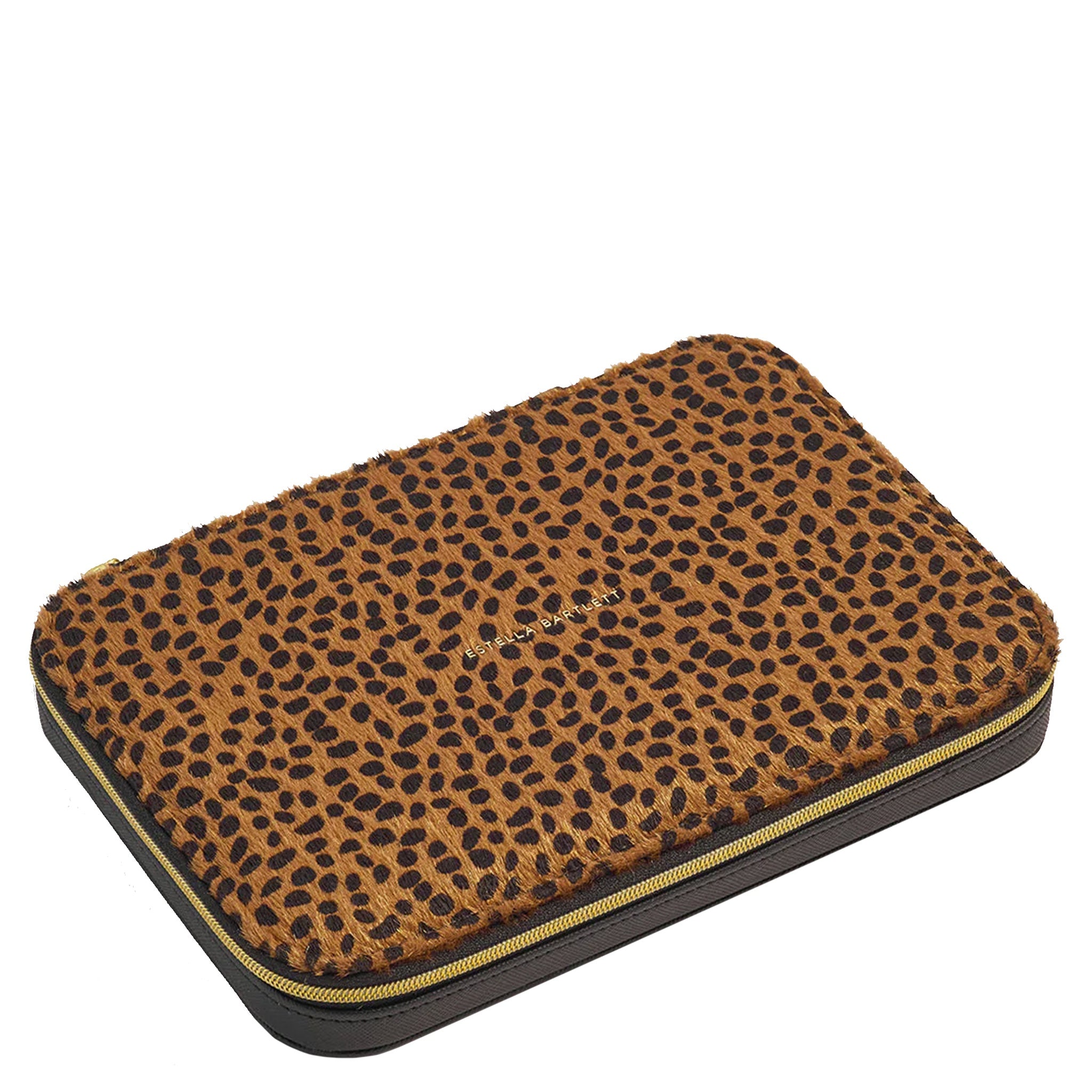 Rectangular jewelry with leopard print pattern on a white background