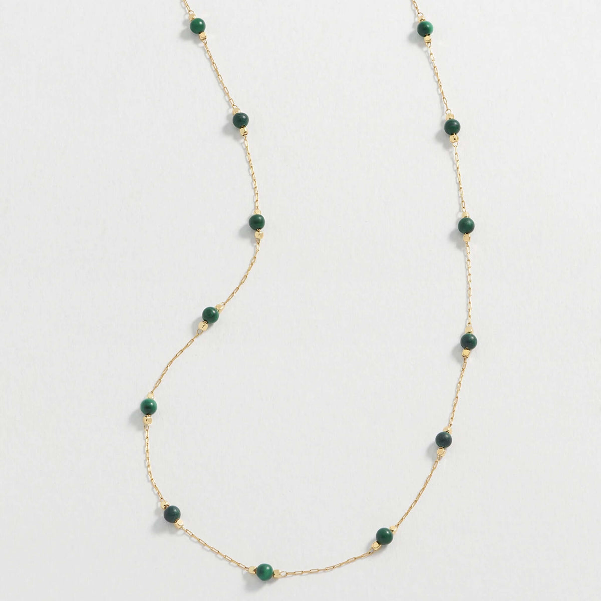 Estella Bartlett Wellness Beaded Chain Necklace - Malachite featuring gold-plated chain and natural malachite beads.