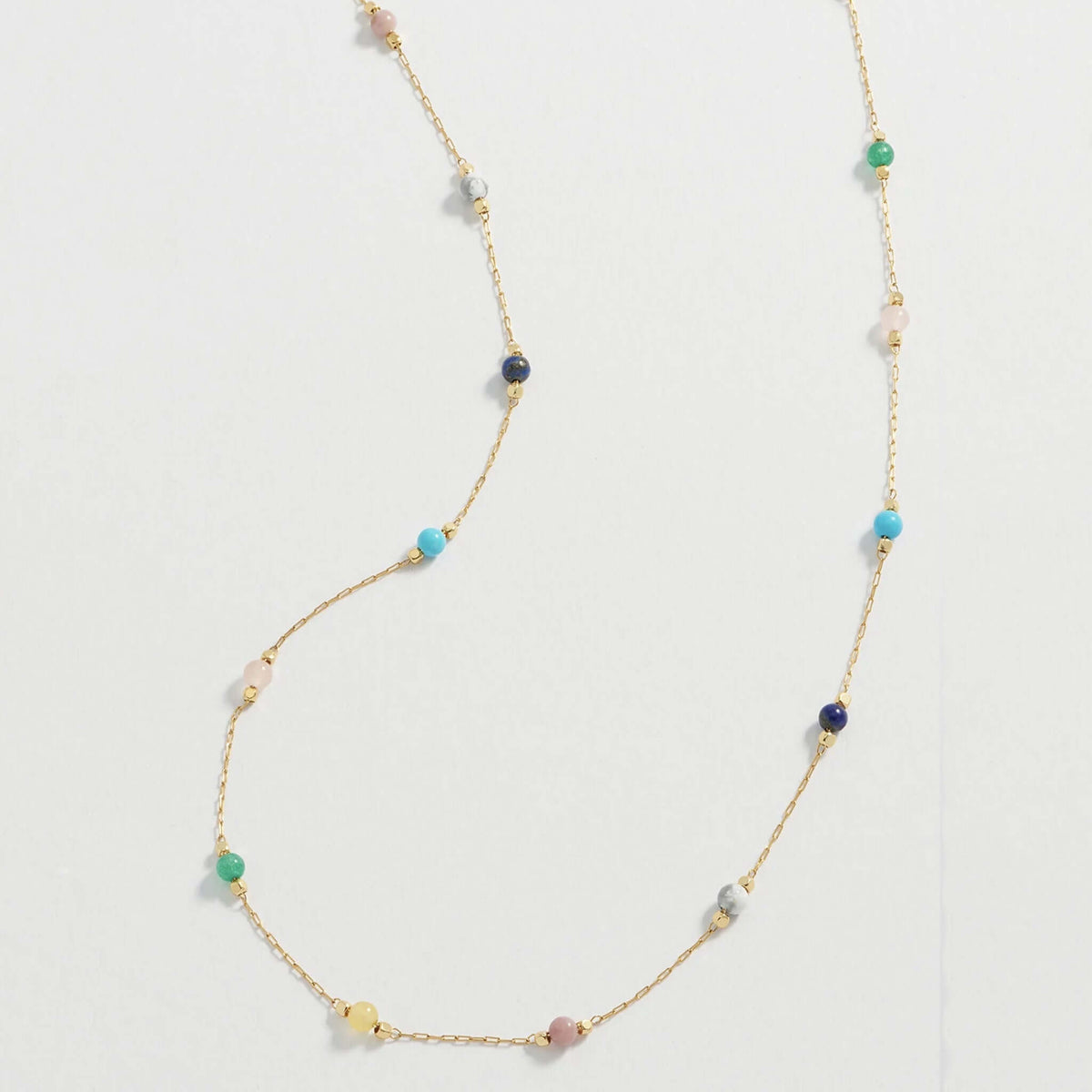 Estella Bartlett Wellness Beaded Chain Necklace - Mixed Stone with gold-plated chain and colorful natural gemstone beads.