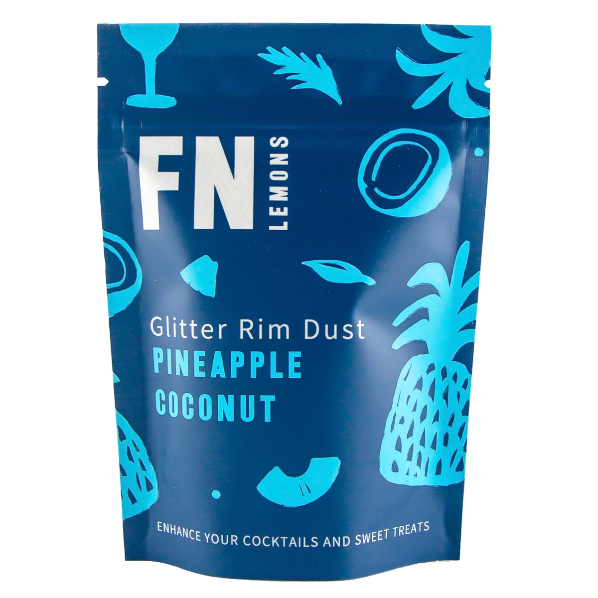 F N Lemons Rim Dust - Pineapple Coconut, navy glitter rim dust pouch with pineapple print