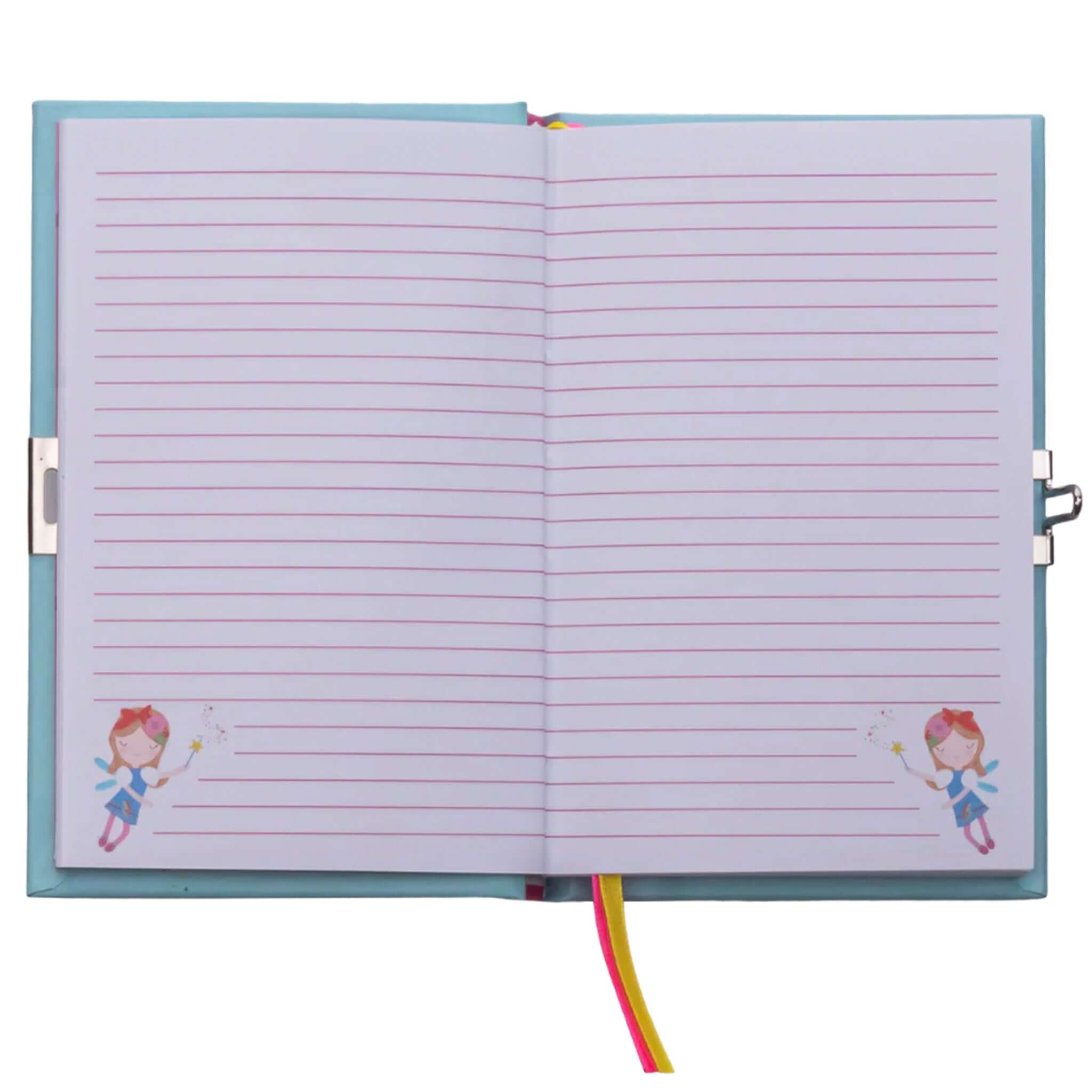 Floss & Rock My Scented Secret Diary - Rainbow Fairy lined pages with whimsical fairy designs and ribbon page holders.