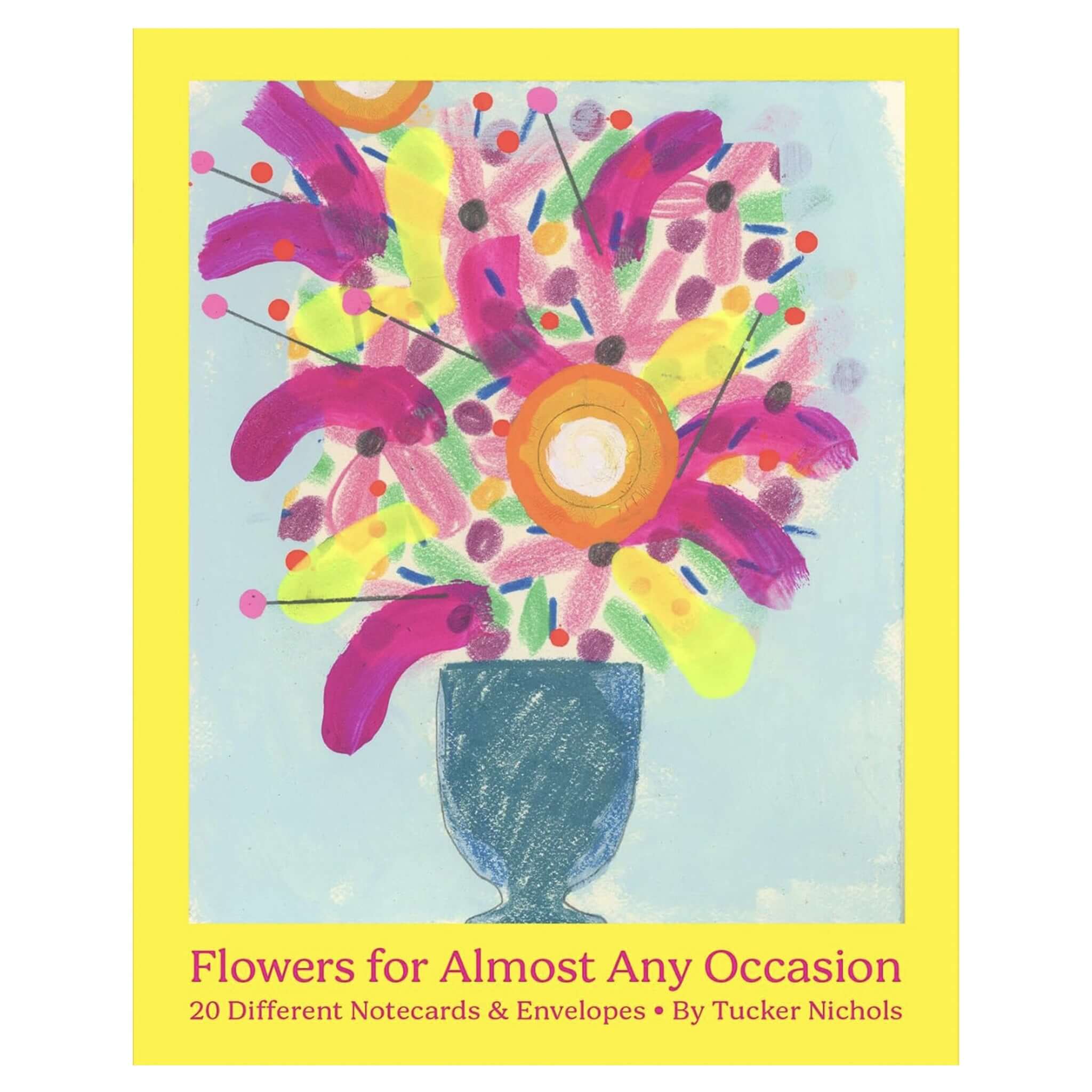 Alt Tag: Flowers for Almost any Occasion Note Cards Set cover with vibrant floral illustration, 20 notecards & envelopes by Tucker Nichols