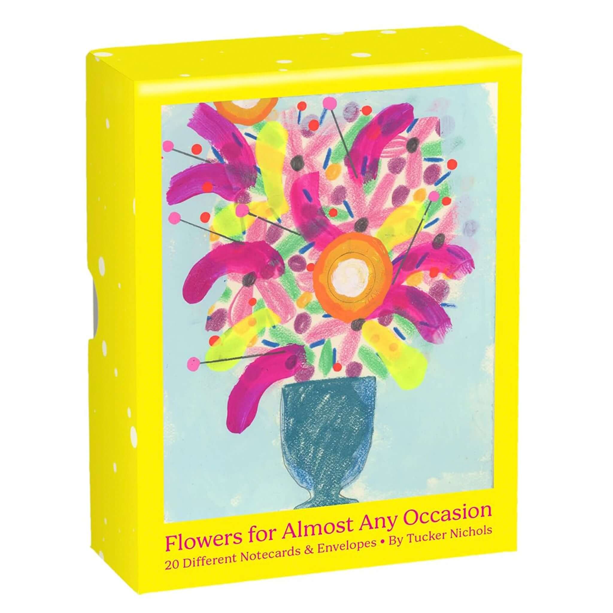 Alt Tag: Flowers for Almost any Occasion Note Cards Set with bright floral artwork by Tucker Nichols, notecards and envelopes box