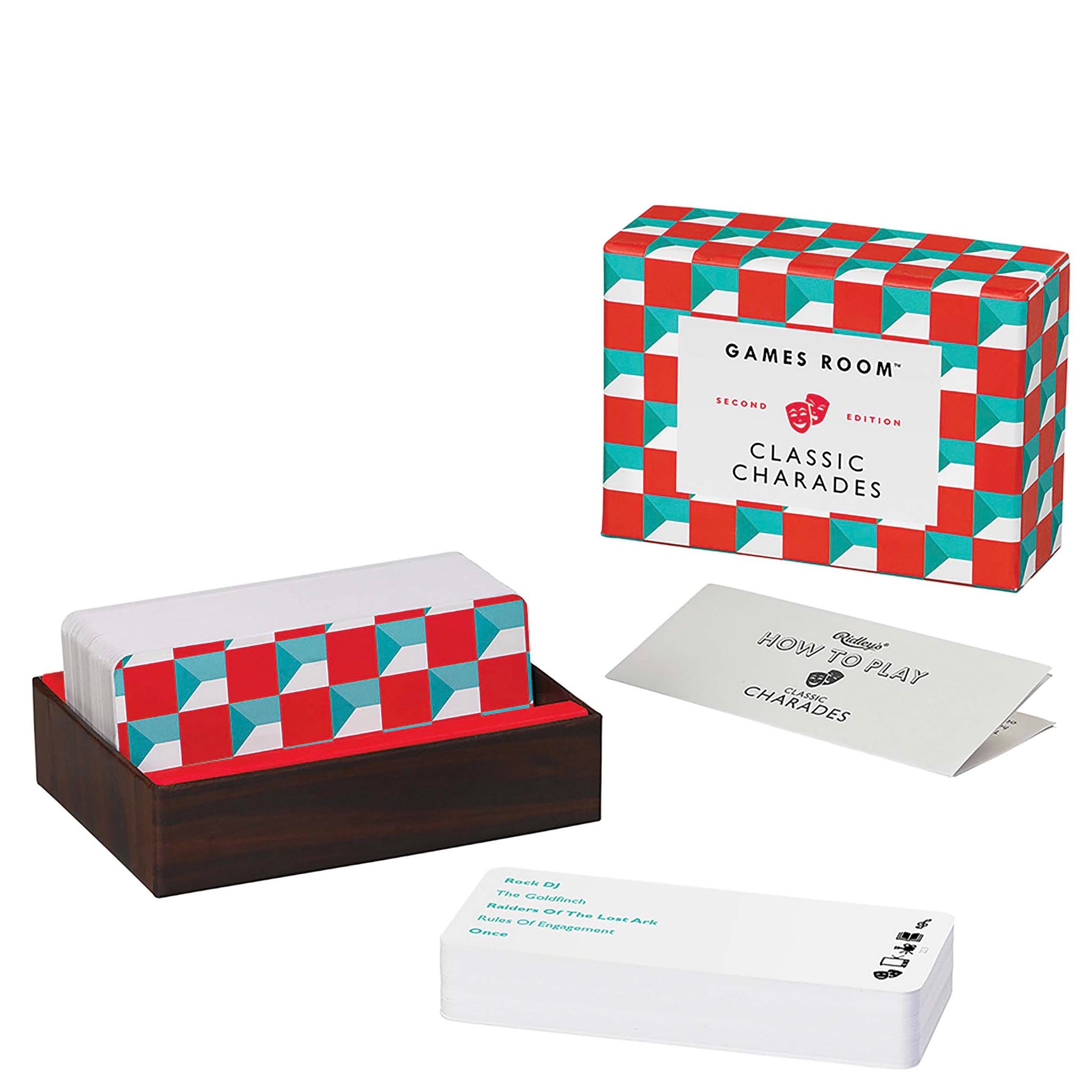 Boxed game set with geometric design on a white background