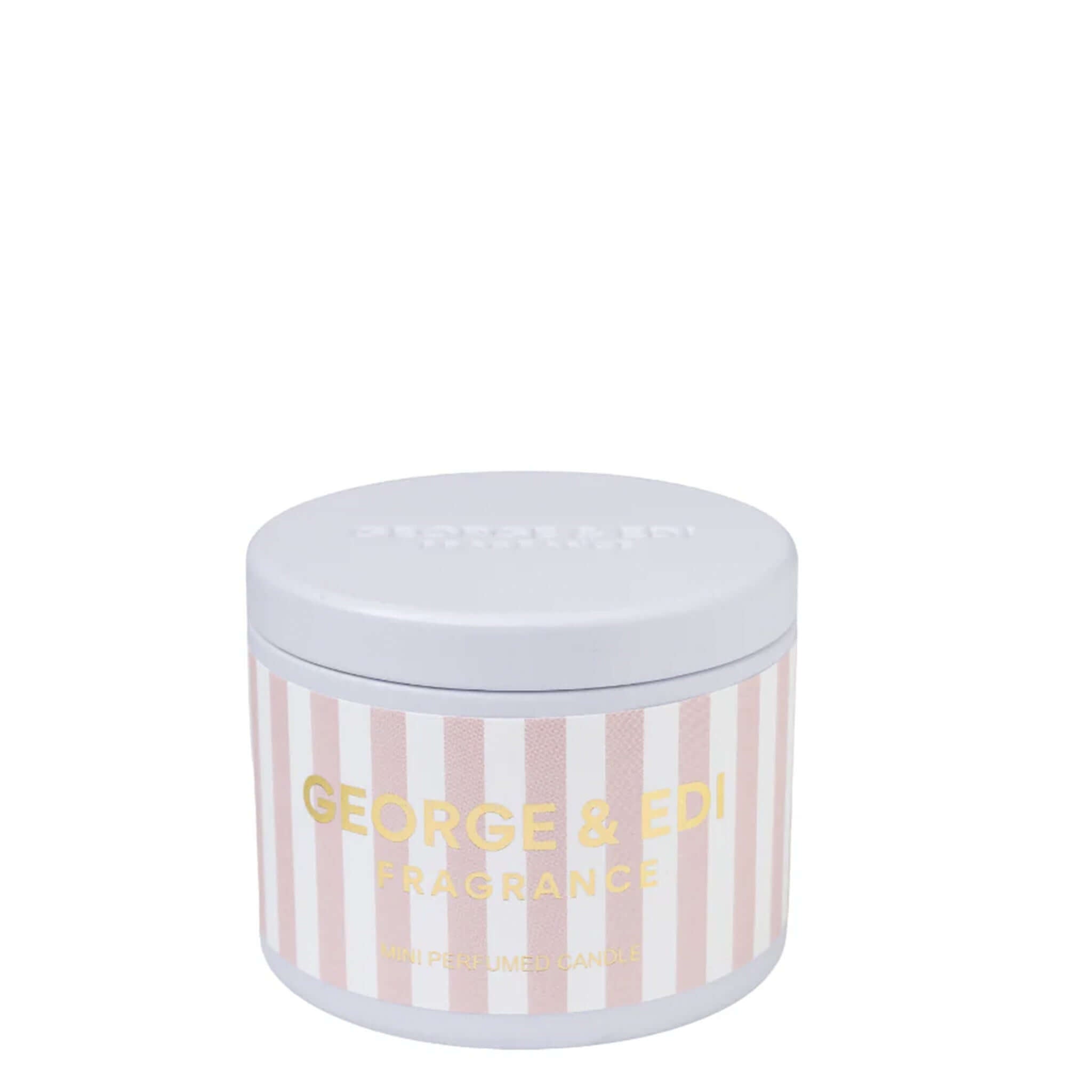 George & Edi Fragrance Mini Candle in a Tin - In Bloom product image with elegant design and natural wax blend.
