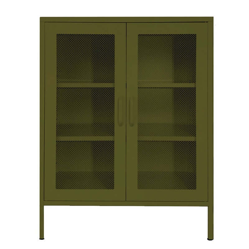 Alt Tag: Good. Gertrude Contemporary Metal Locker olive green mesh double-door steel storage cabinet
