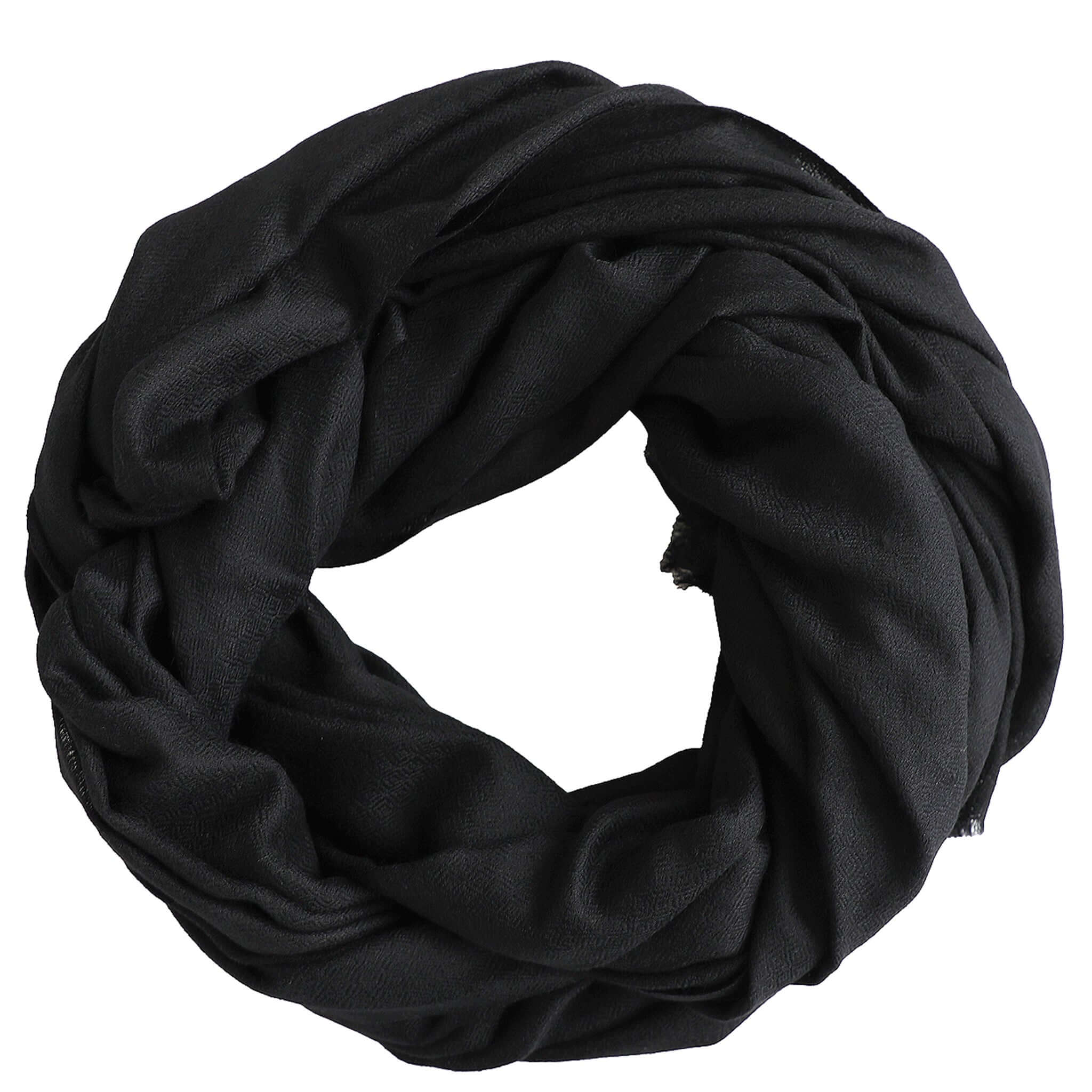 Good & Co Plain Wool Scarf - Black elegantly styled in a soft, luxurious diamond weave design, perfect for versatile layering.