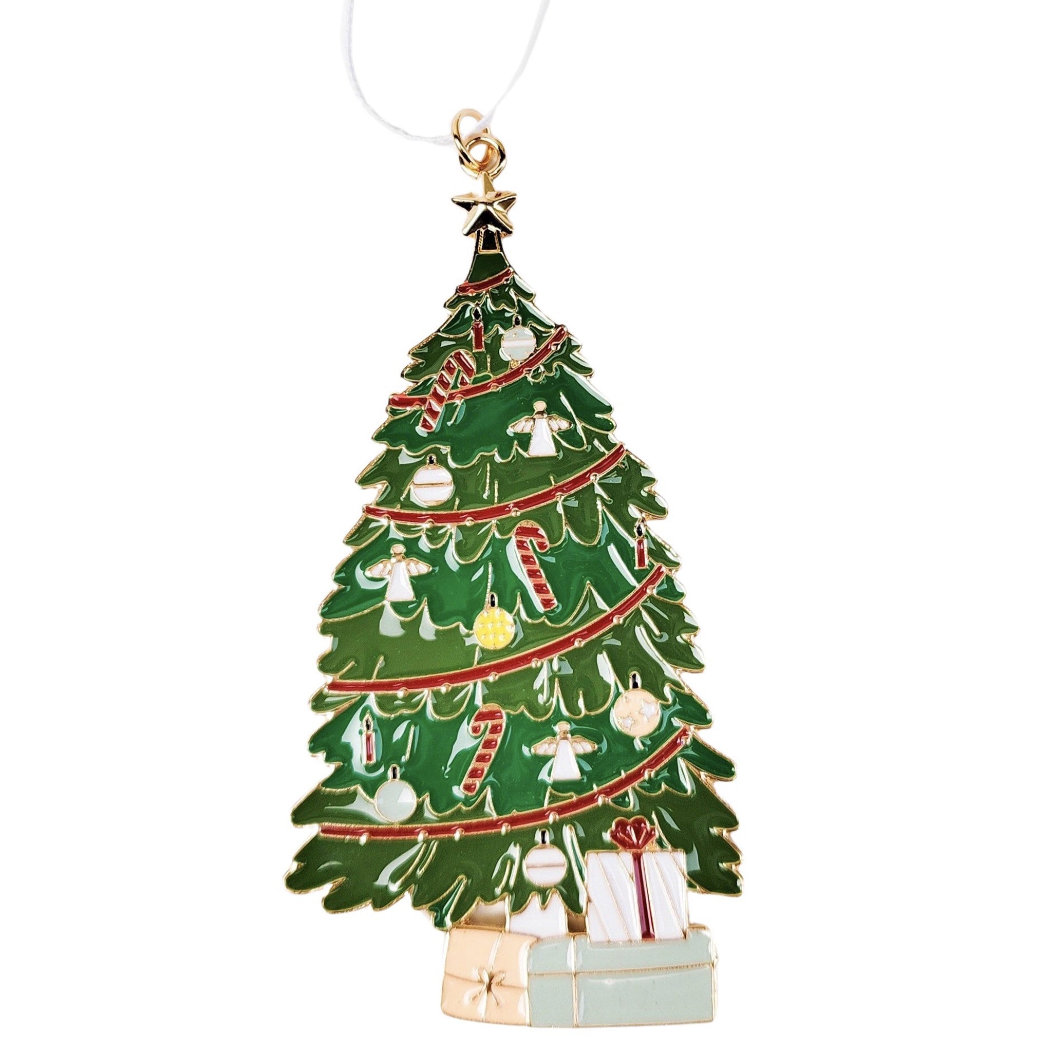 Decorative Christmas tree ornament with ornaments on a white background