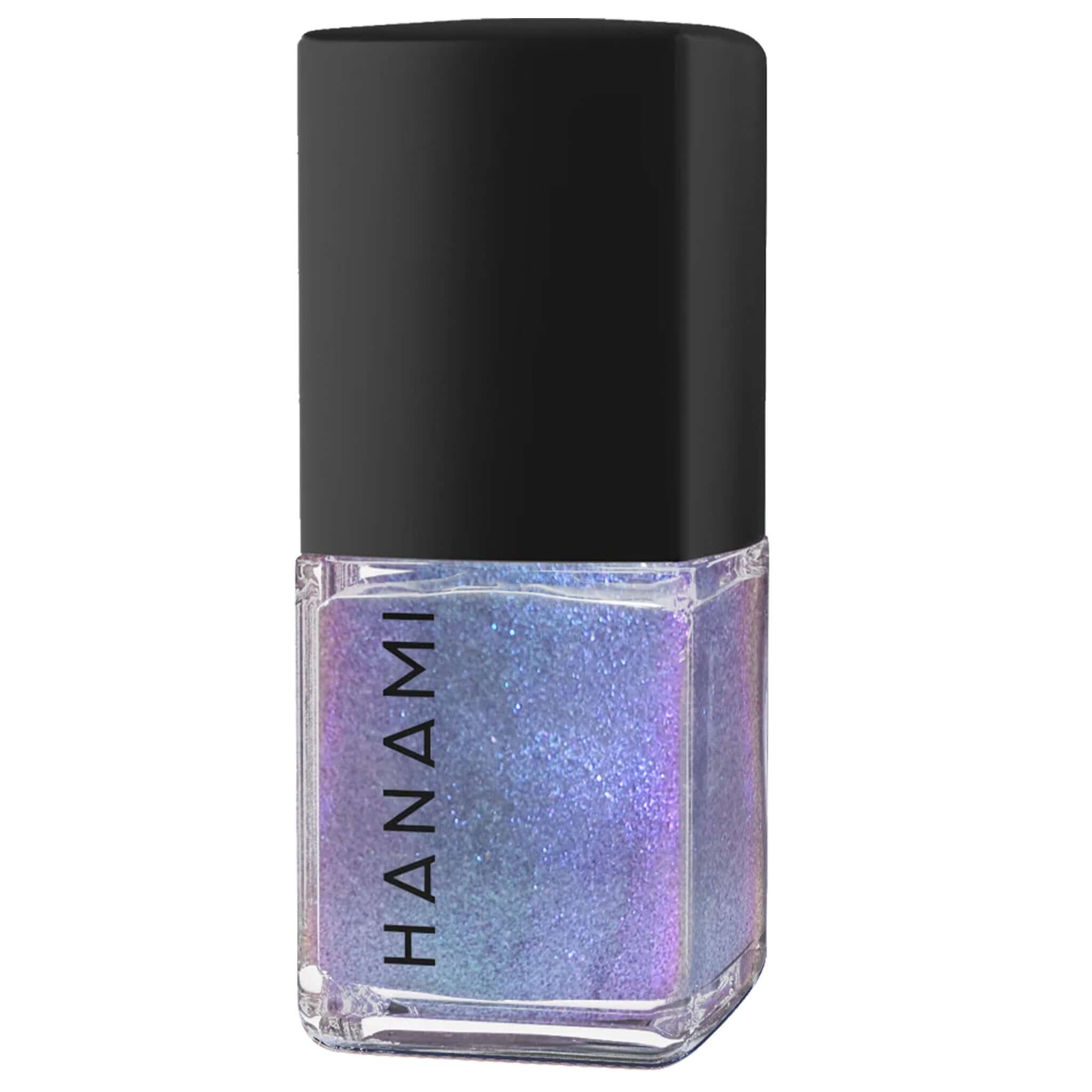 Alt Tag: Hanami Plant Based Nail Polish - Mood Ring vegan 21-free plant-based nail polish 15ml bottle shimmering purple-blue