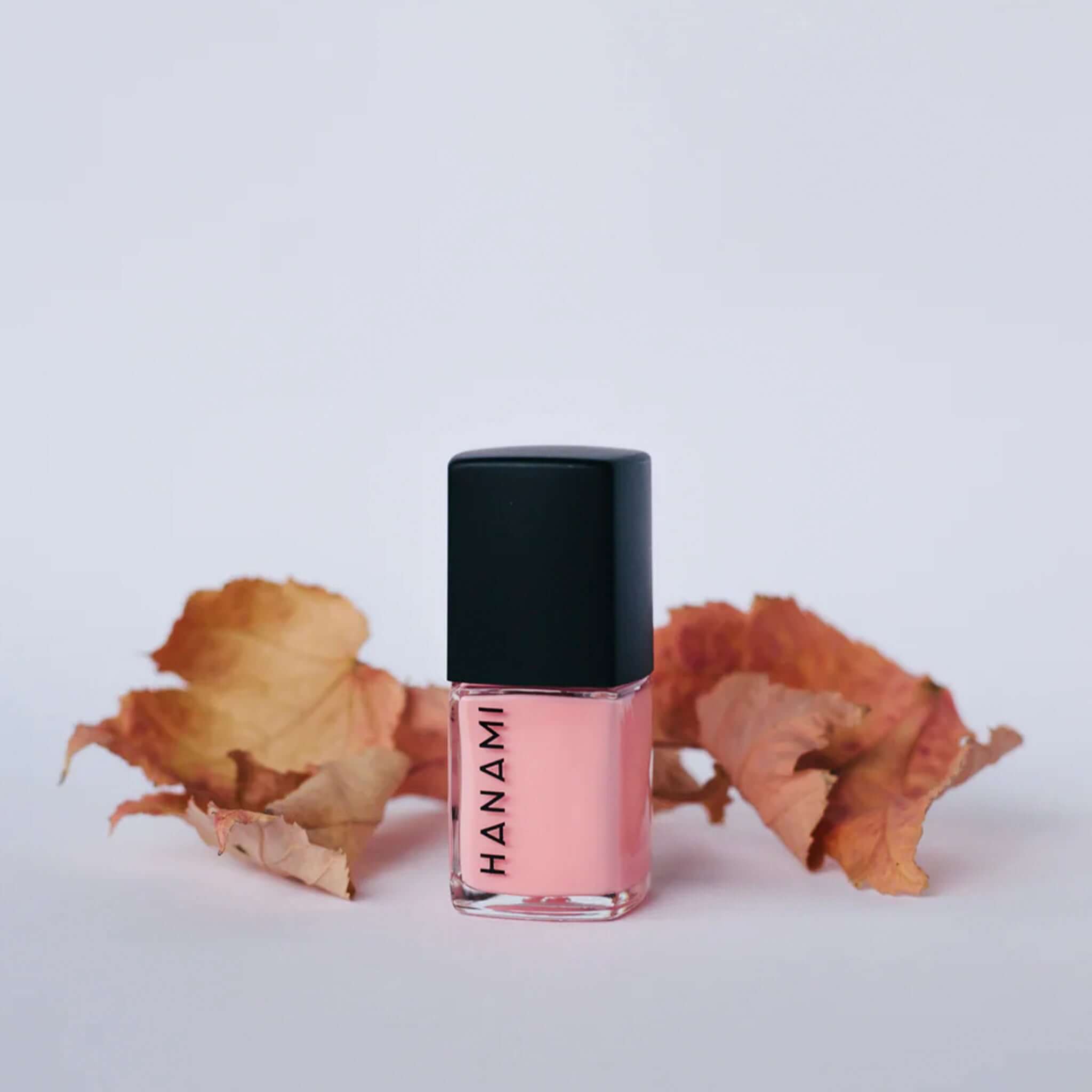 Hanami Plant Based Nail Polish - April Sun in Cuba 15ml vegan 21-free breathable plant-based pink nail polish bottle