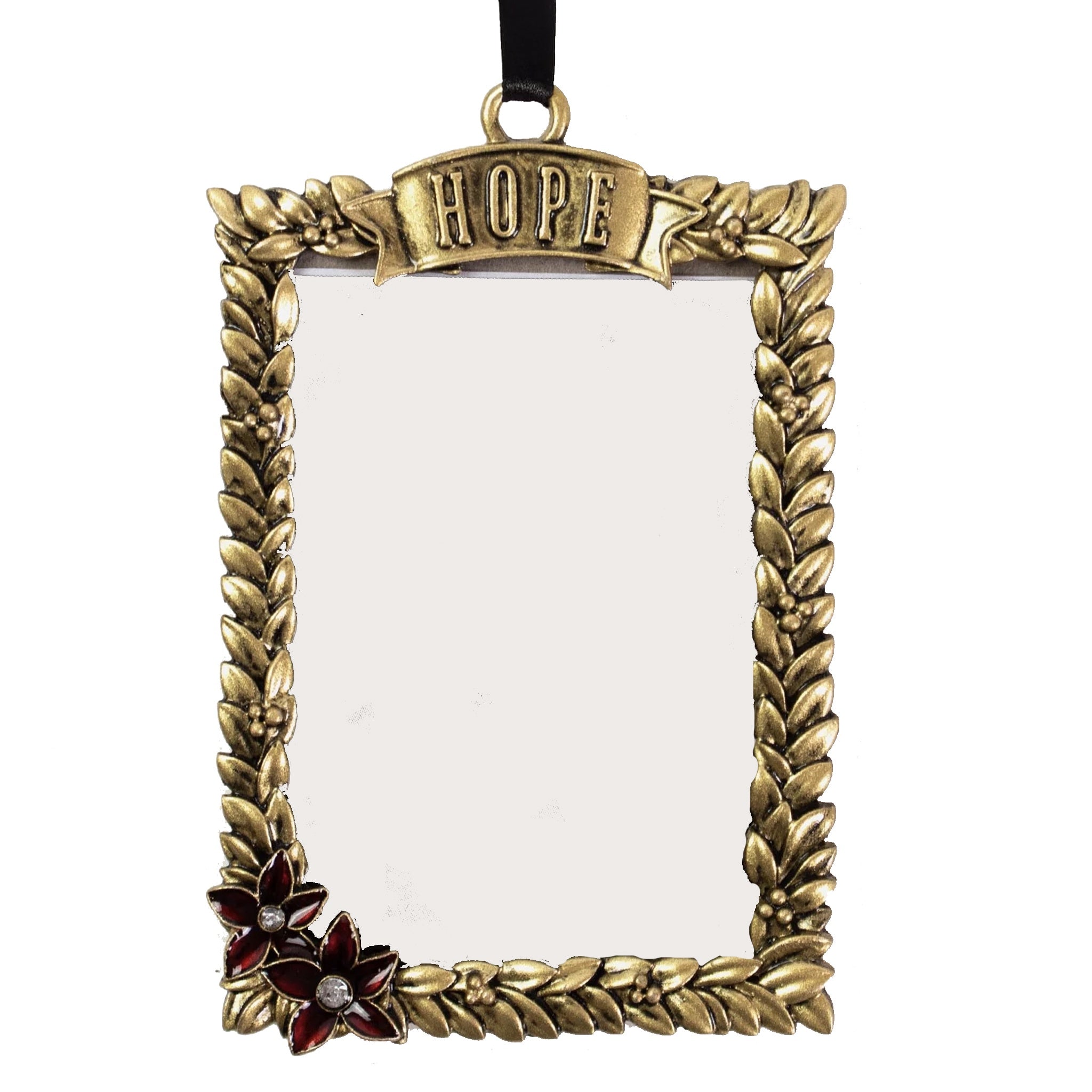 Decorative ornament with 'HOPE' banner and floral design on a white background