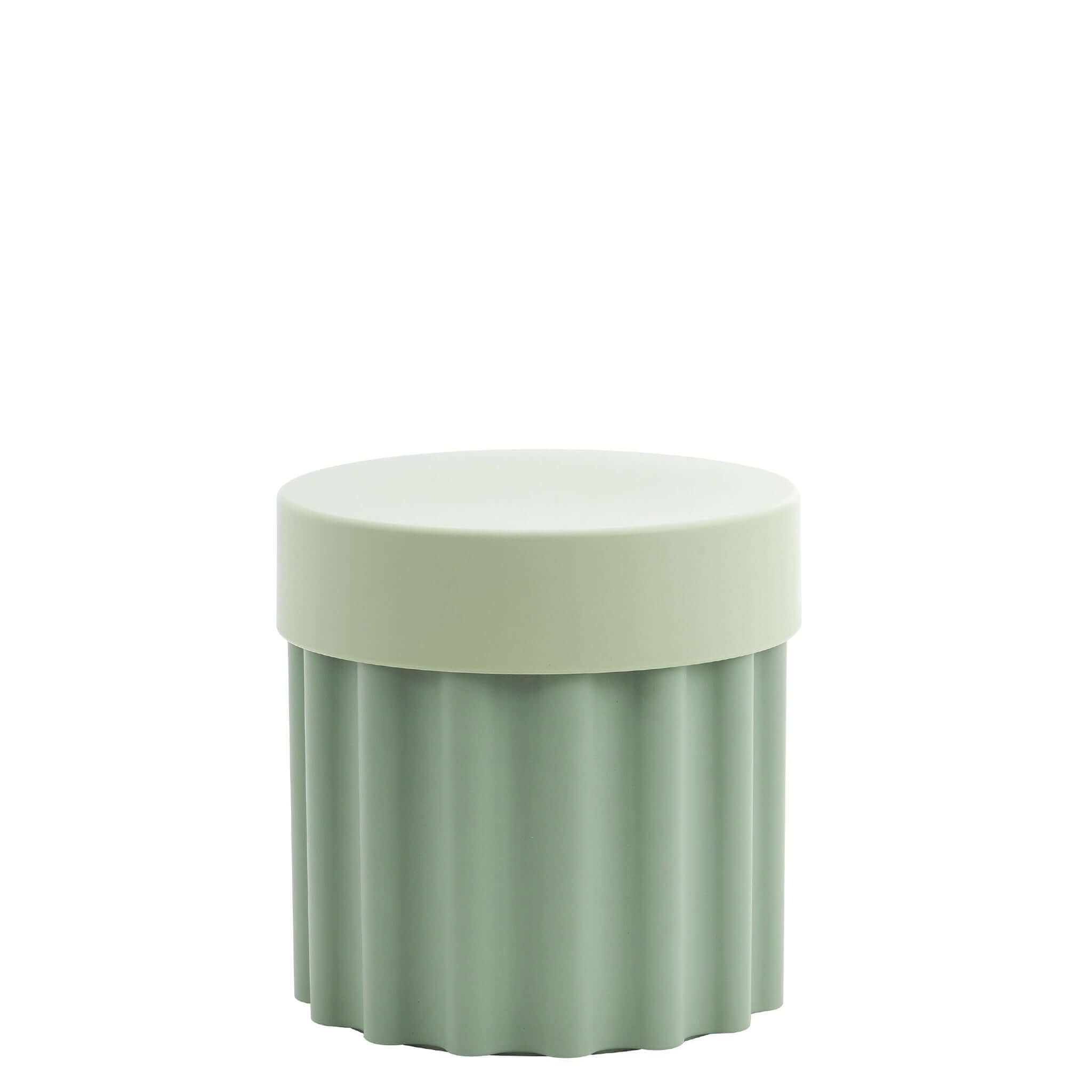 Alt Tag: Harry Stool / Side Table - Green modern polyurethane stool with storage, UV-protected finish, extra seat and side table