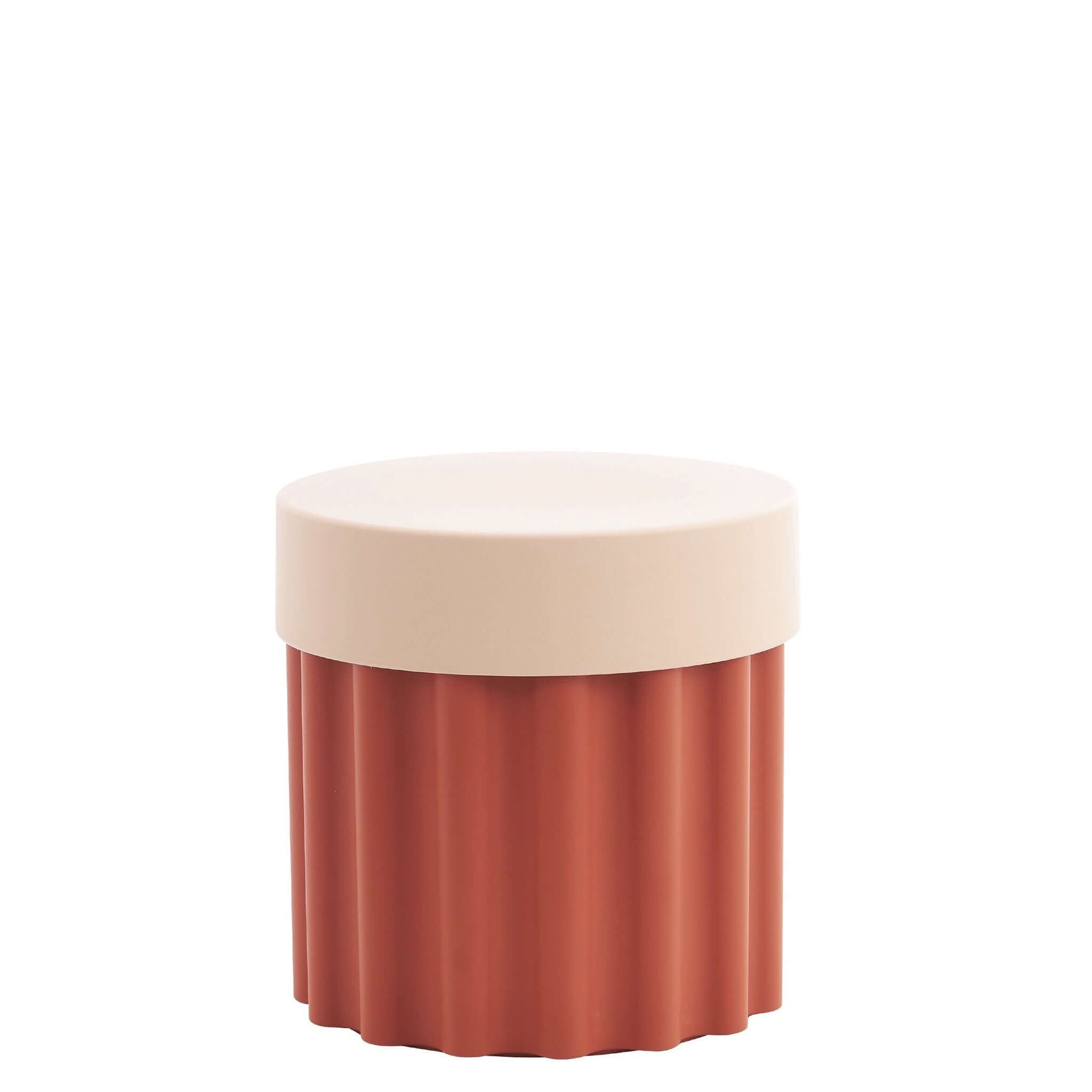 Alt Tag: Harry Stool / Side Table - Red polyurethane stool with lid, modern side table with hidden storage, UV protected finish