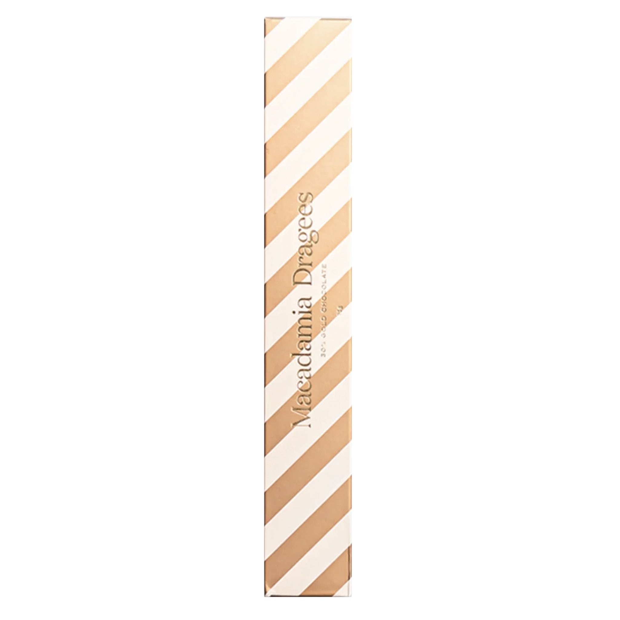 Tall, narrow box with gold and white striped pattern on a white background