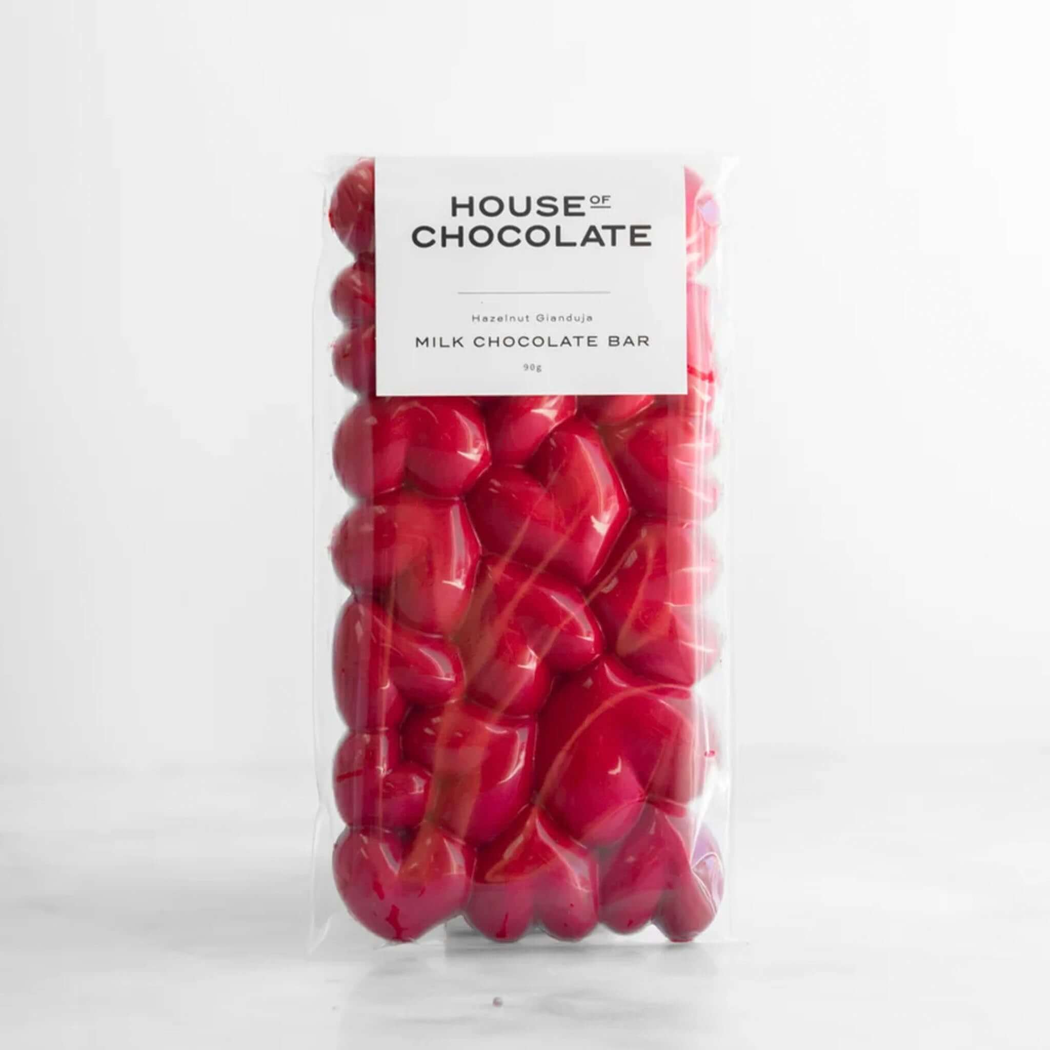 Alt Tag: House of Chocolate Love Heart Hazelnut Milk Chocolate Bar with hazelnut gianduja praline in 37% cacao milk chocolate, gift-ready packaging