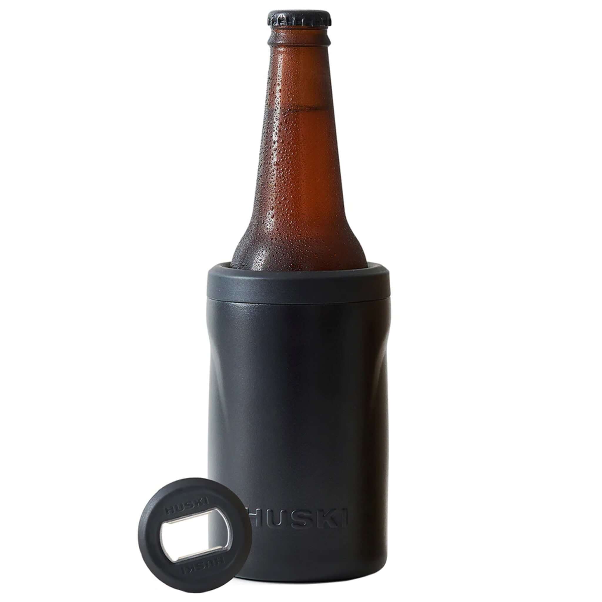 Beer bottle in a black Huski beer cooler