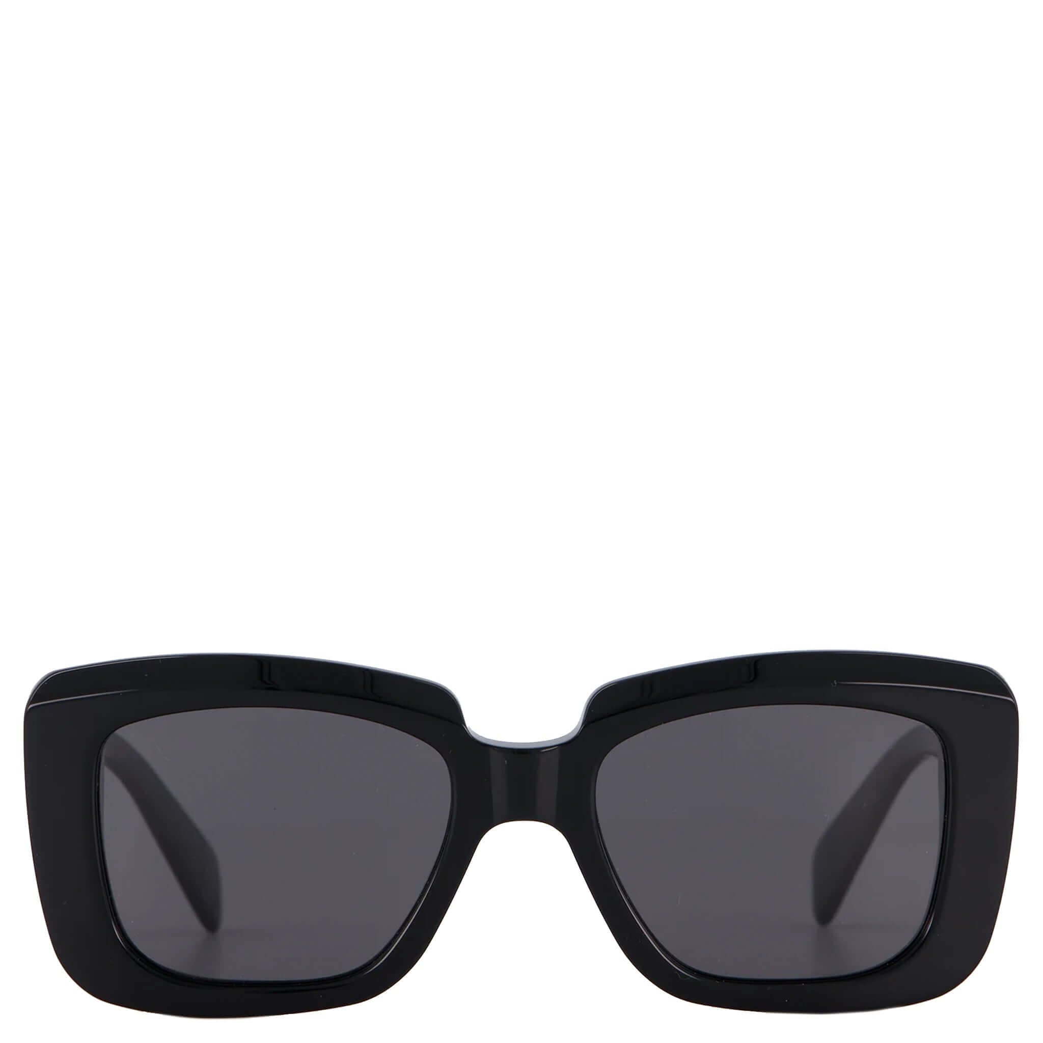 Alt Tag: Isle of Eden Sunglasses - Pia Black large bold rectangular black frame sunglasses with flat lenses and sculpted brow
