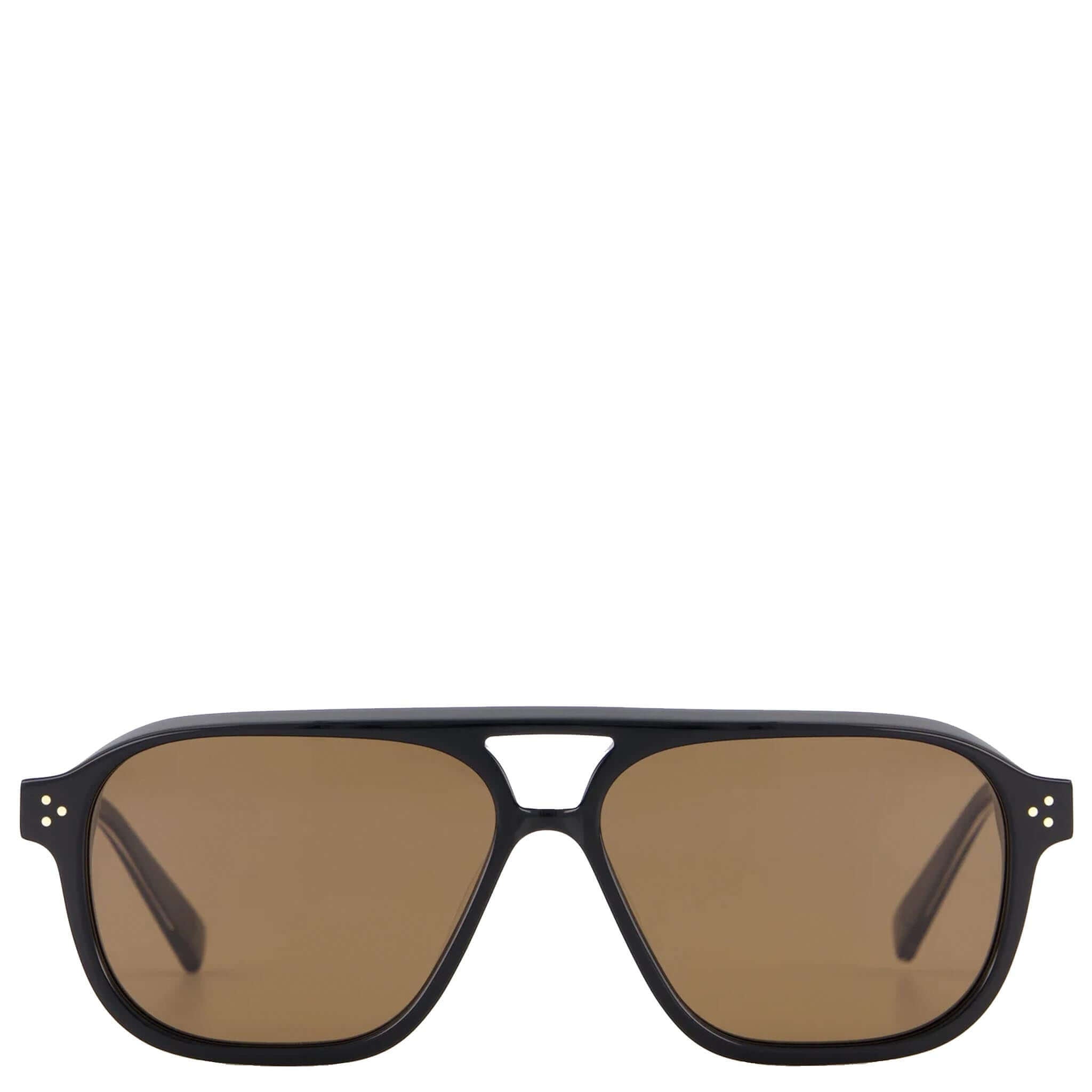 Isle of Eden Sunglasses - Remi Black modern aviator sunglasses in bio-acetate with double bridge, triple-dot detail, brown lenses
