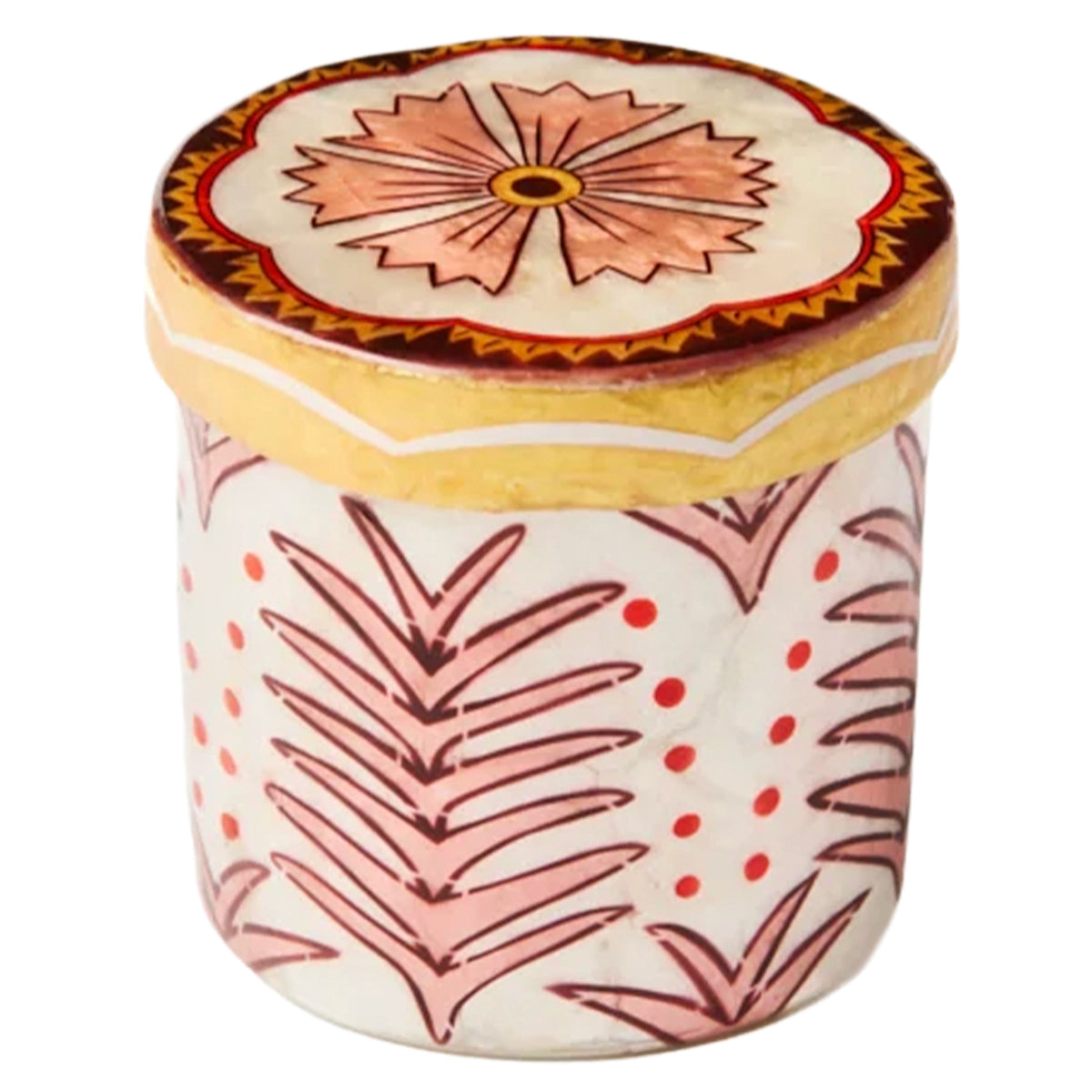 Jones & Co Capiz Shell Samira Tall Box - Pink Flower, hand-painted capiz shell storage box with lid