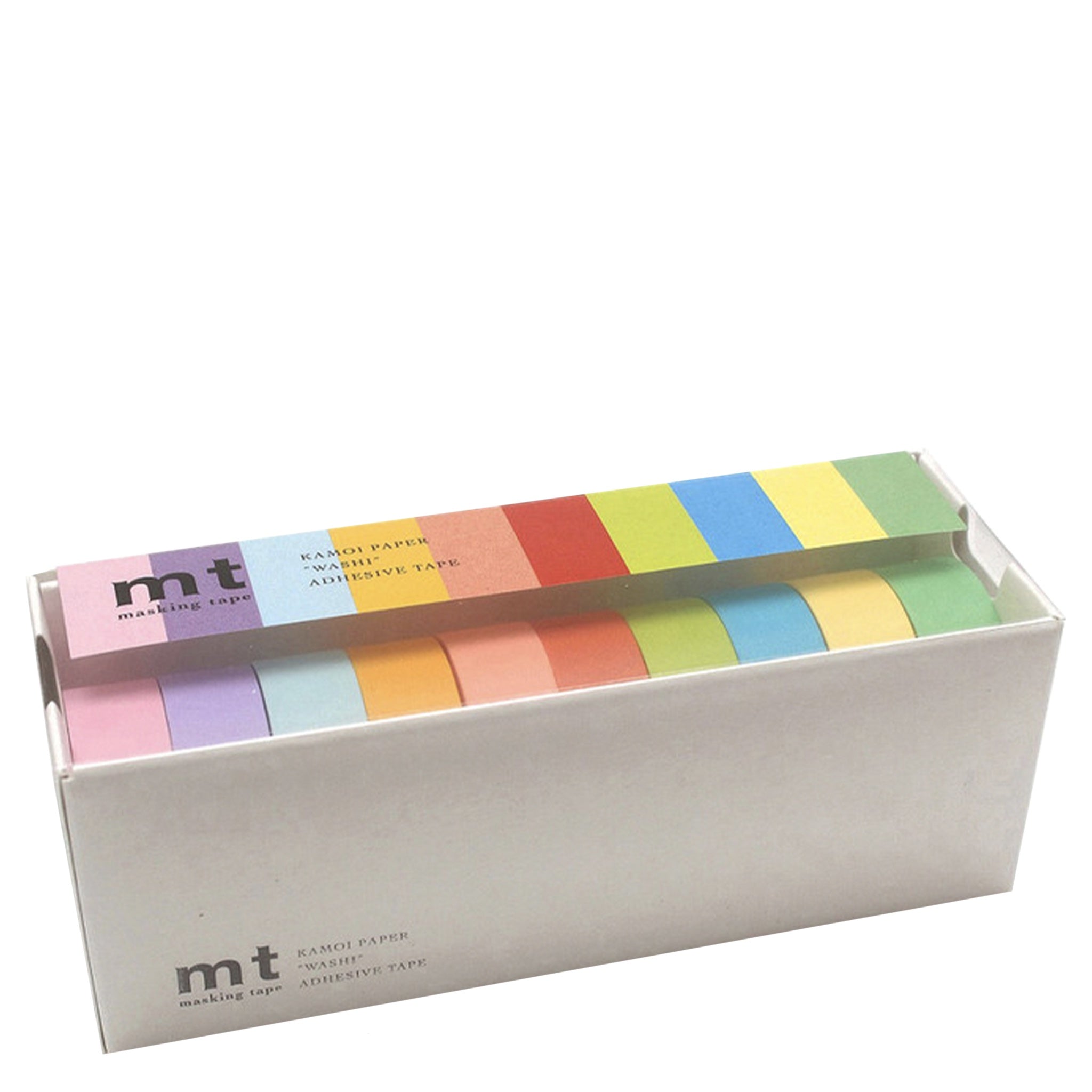 Alt Tag: Kamoi Kakoshi Japan MT Washi Tape Boxed Set of 10 - Pastel pastel masking tape rolls in box for gift wrapping, crafts, wall decor