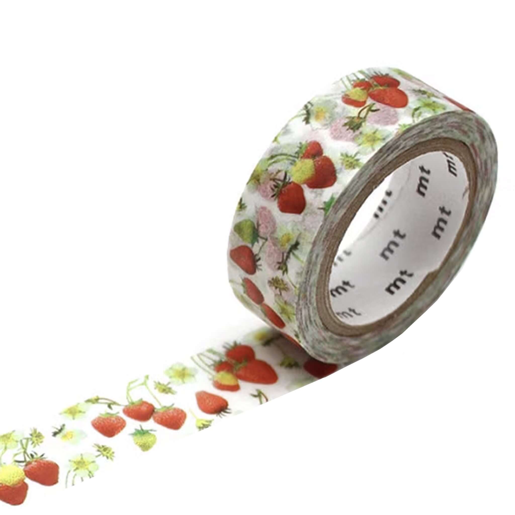 Alt Tag: Kamoi Kakoshi Japan MT Washi Tape - Strawberry masking tape roll with strawberry print for gift wrapping, crafts, and decor