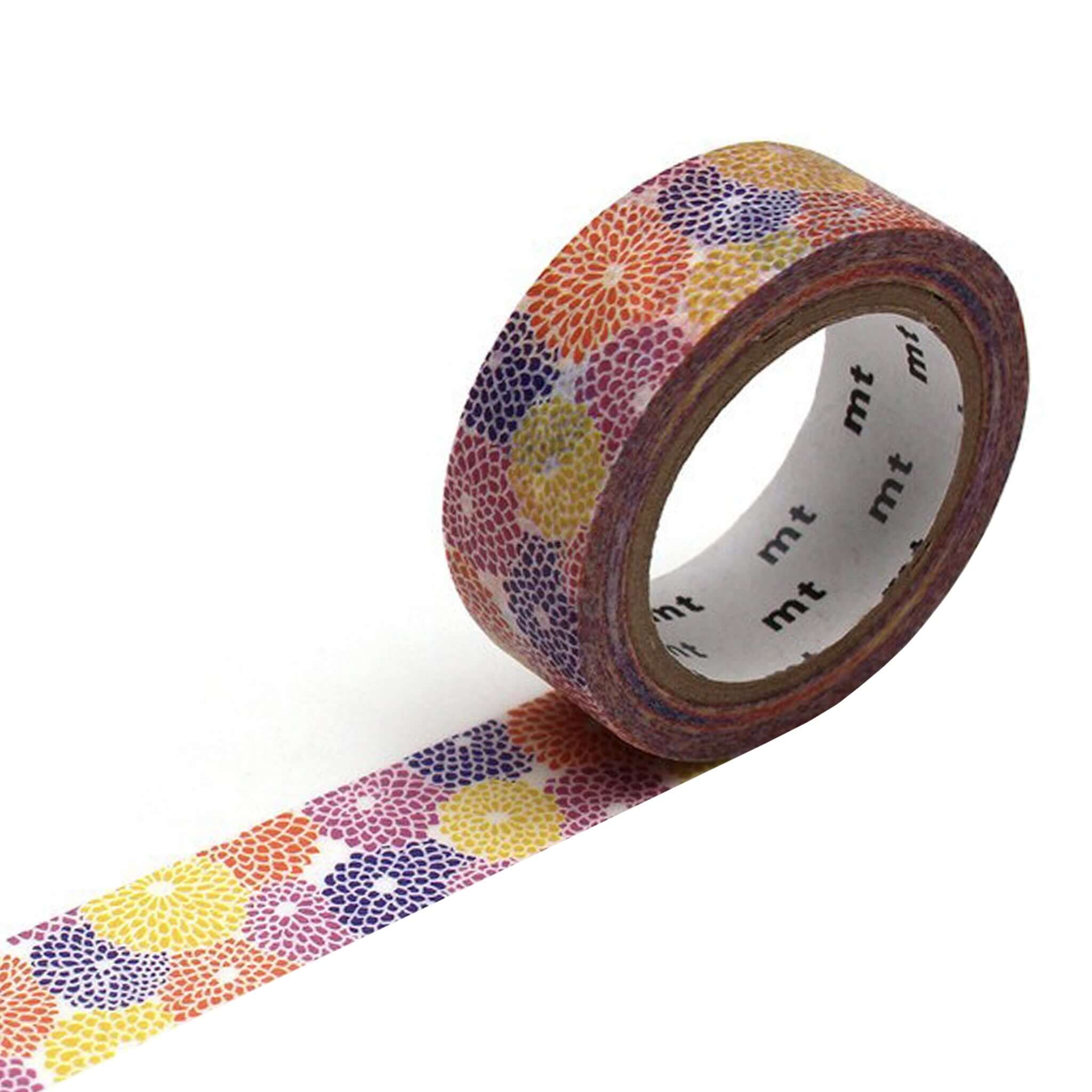 Alt Tag: Kamoi Kakoshi Japan MT Washi Tape - Kiku Zukushi Chrysanthemum floral chrysanthemum masking tape roll for crafts, gift wrap