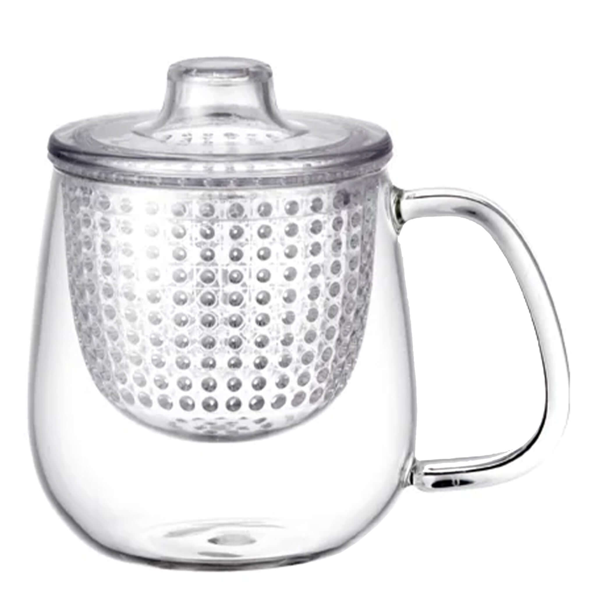 Kinto Unitea Unimug - 450ml Clear, heat-resistant glass mug with strainer for brewing loose-leaf tea.