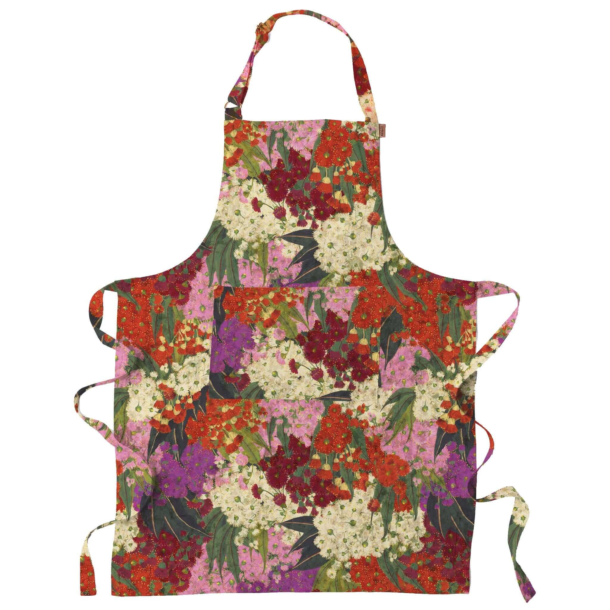 Floral patterned apron on a white background