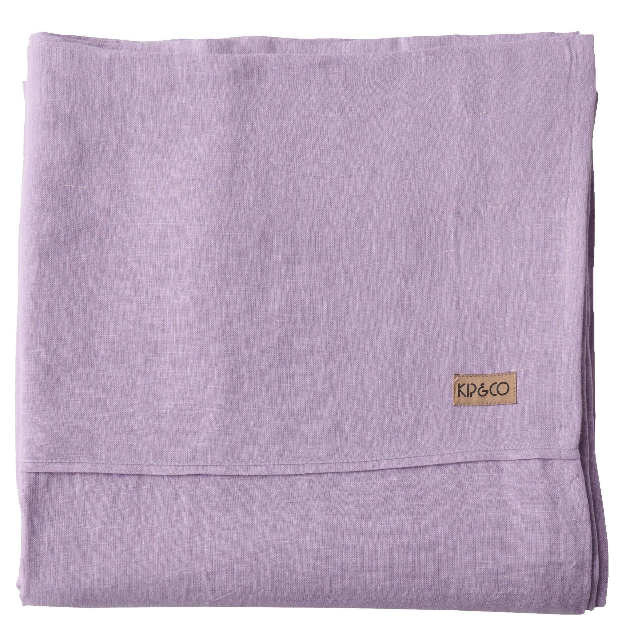 Folded purple flat sheet with a brand label on a white background