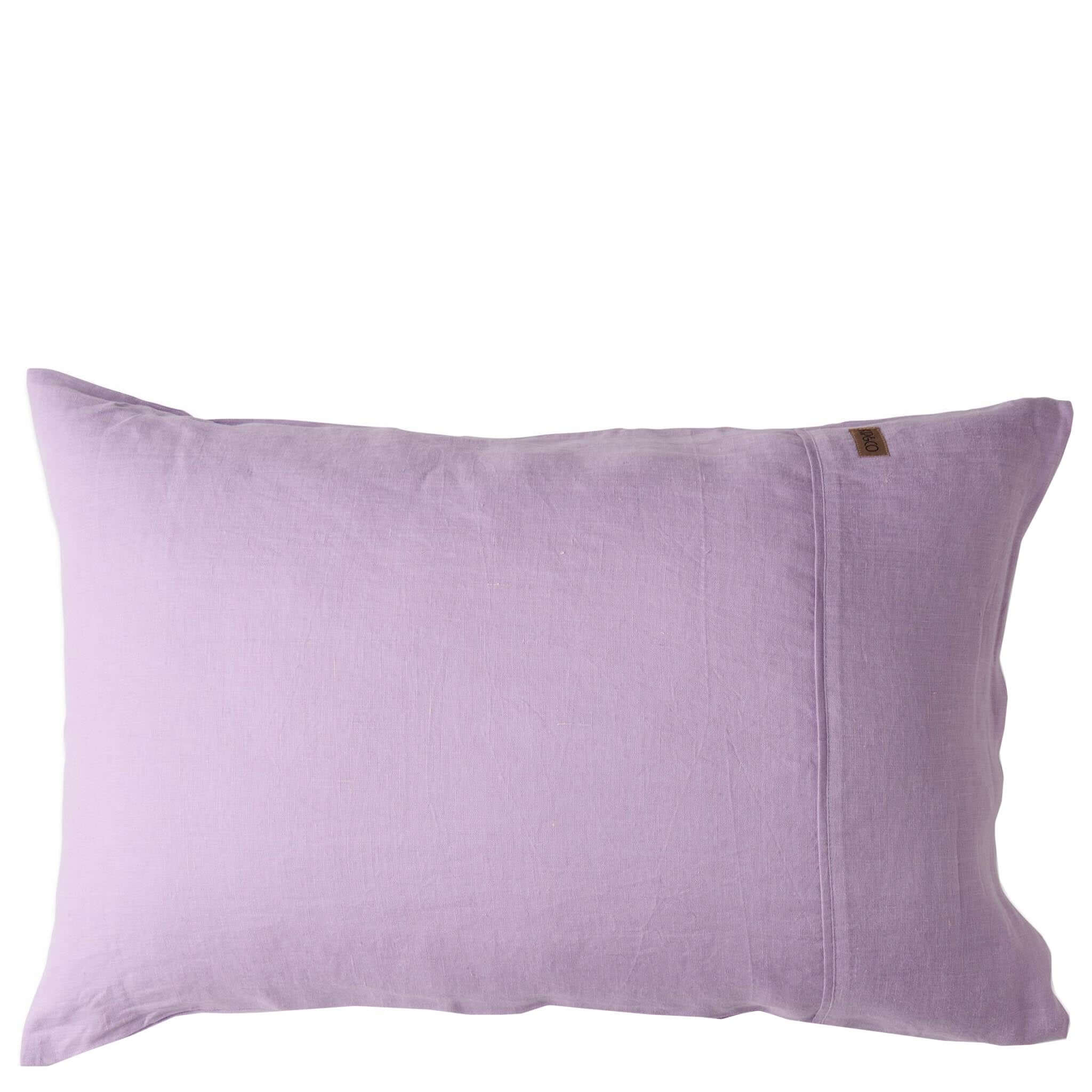 Purple pillow with a brand logo on a white background