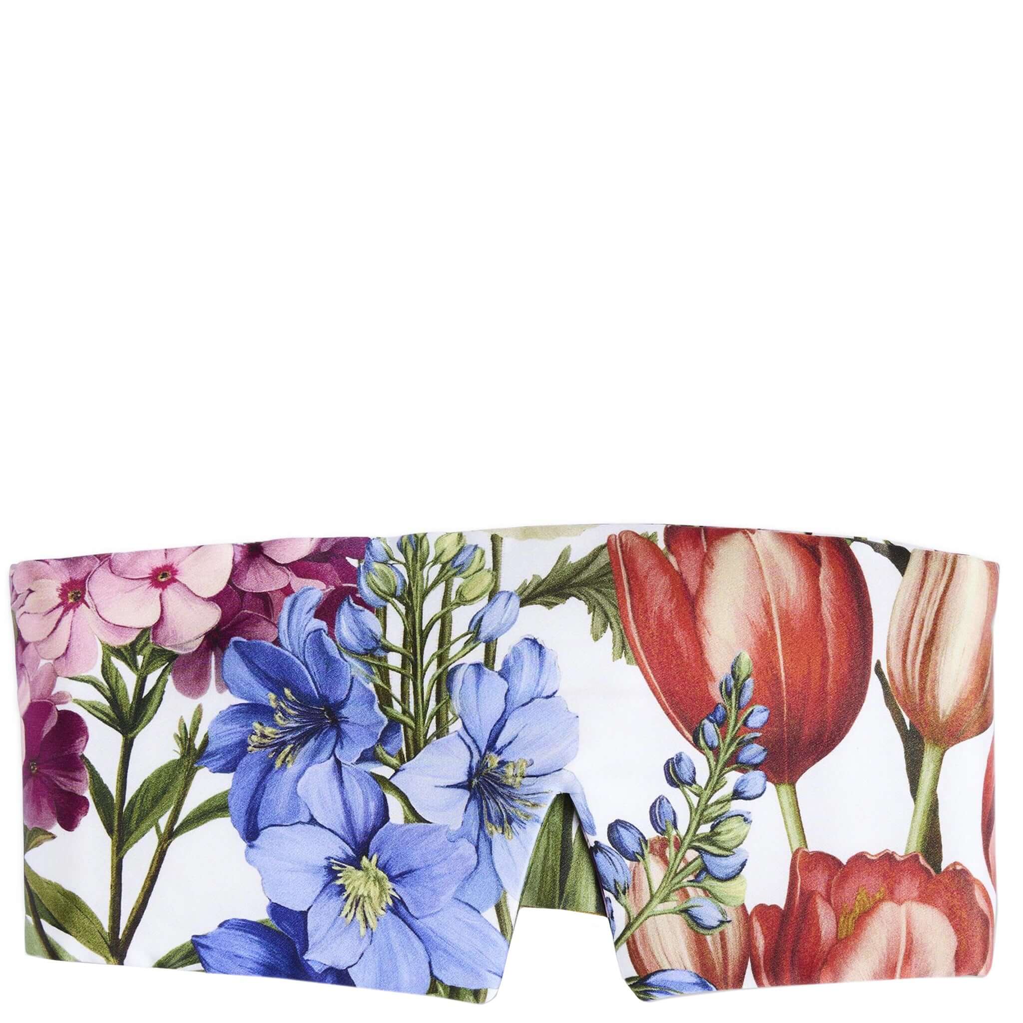 Alt Tag: Kip & Co Block Out Silk Eye Mask - Cottage Garden mulberry silk blackout sleep mask with floral cottage garden print