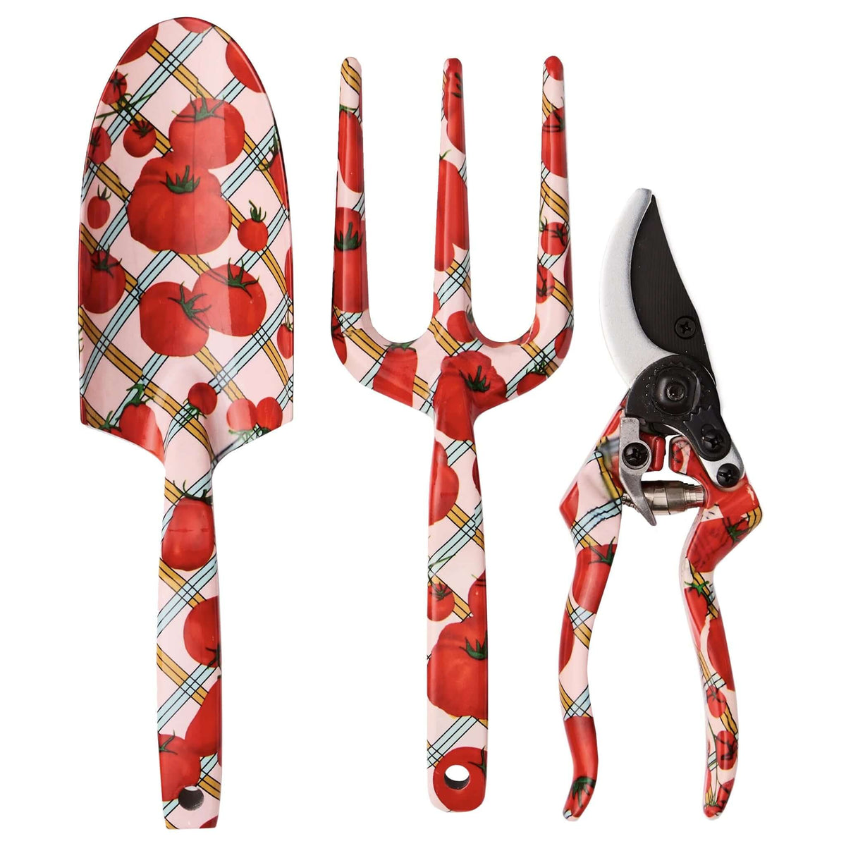Kip & Co Garden Tools & Gloves Set - Pomodori includes three essential gardening tools with a vibrant tomato design.
