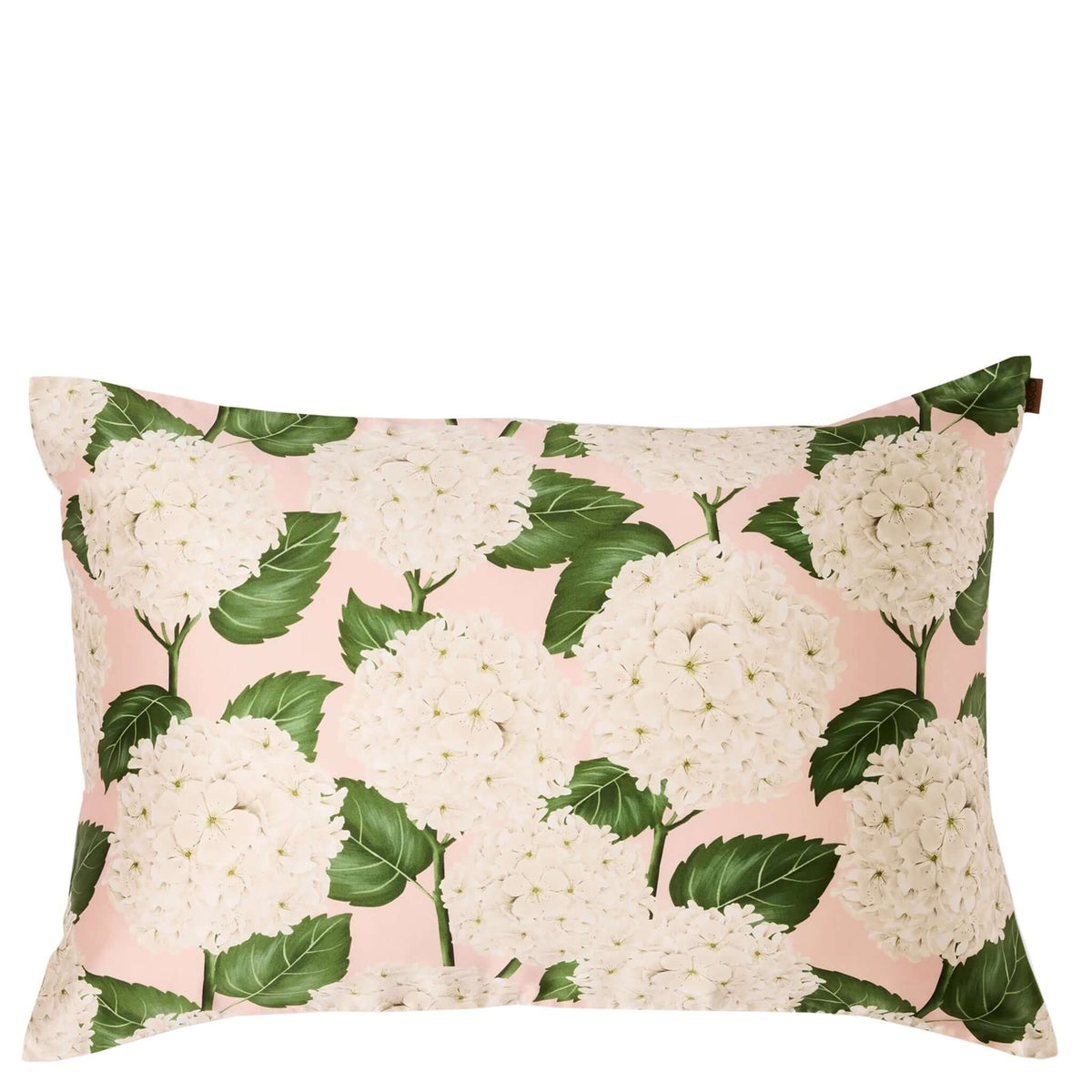 Kip & Co Silk Pillowslip - Hyrdangea Pink with hydrangea floral design on soft silk fabric.