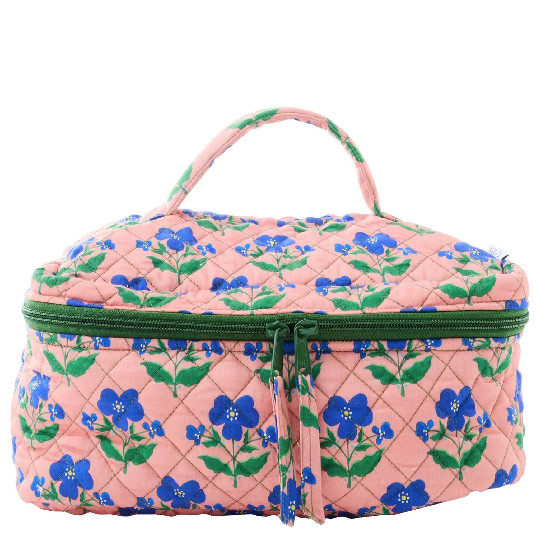 Kip & Co x Anna Spiro Quilted Toiletry Case - Indian Summer Rose featuring a floral print and dual-zip closure.